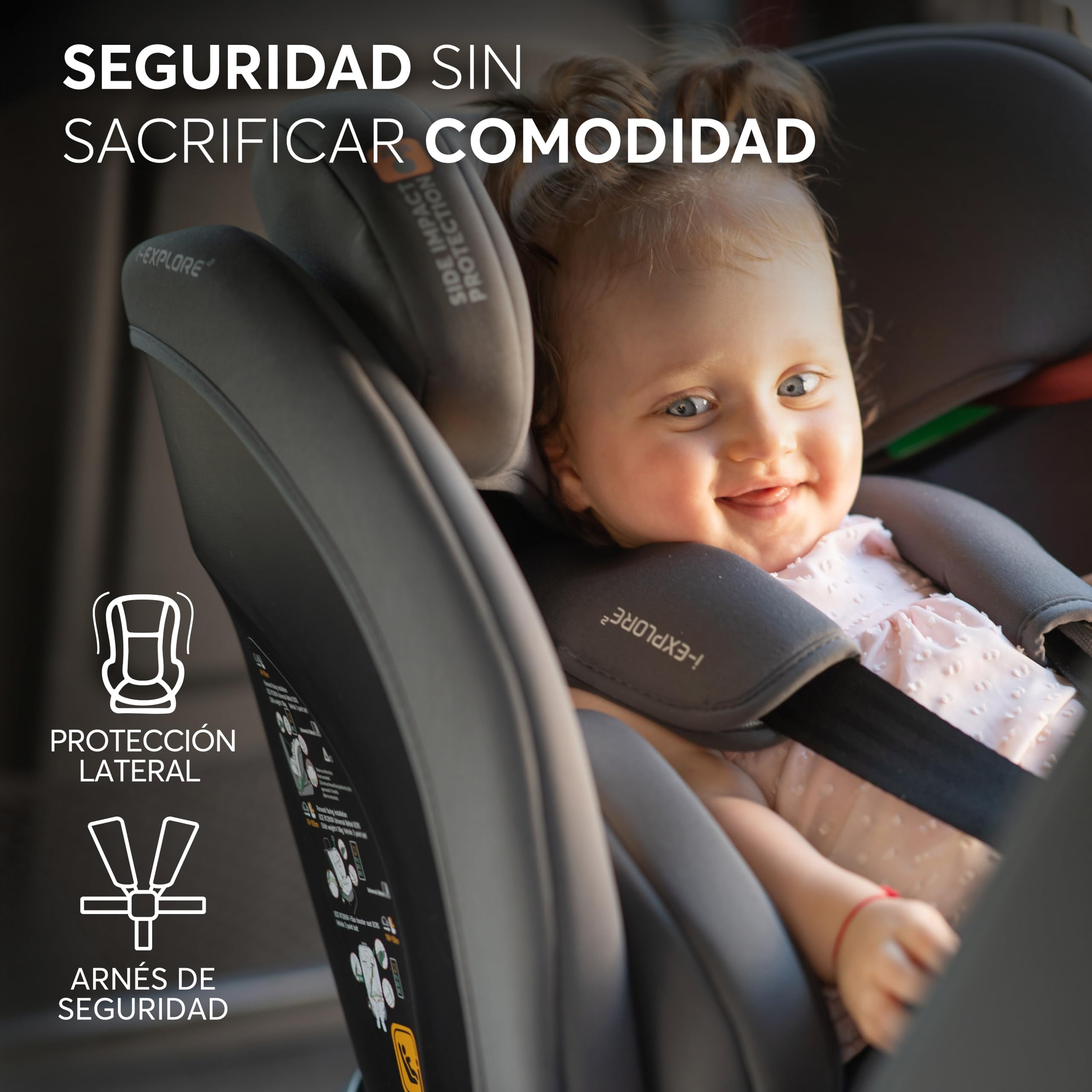 KikkaBoo Silla Coche Bebé sin ISOFIX i-EXPLORE 2, Grupo 0 1 2 3, i-Size 40-150 cm, Reclinable, 0-12 Años, Reposacabezas 14 Posiciones, Cojín y Arnés 5 Puntos, Grey — view 7