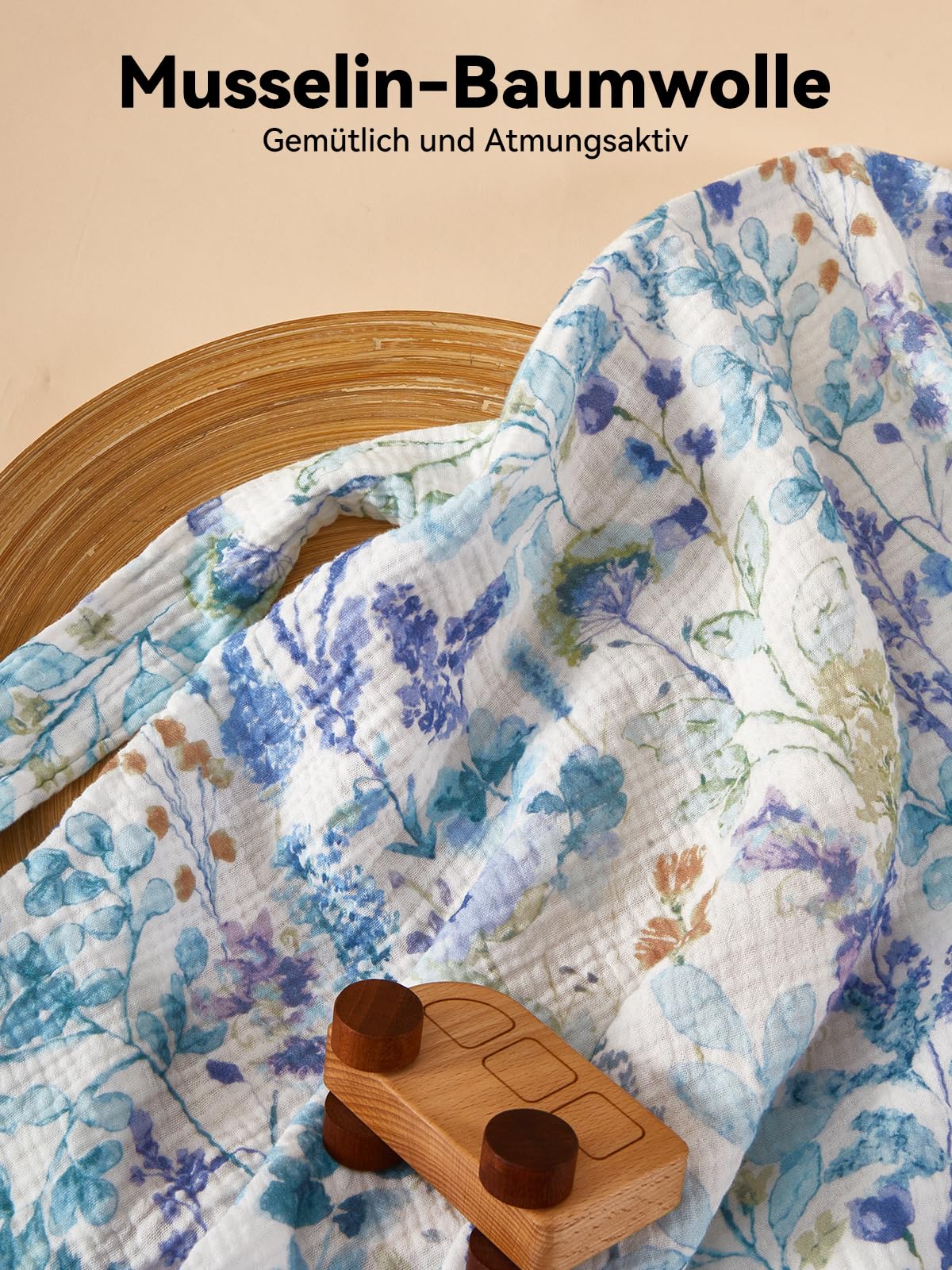 TILLYOU Toalla de lactancia para viajes, 70 x 100 cm, muselina, delantal de lactancia, 100% algodón, cubierta para enfermería, diseño de flores azules