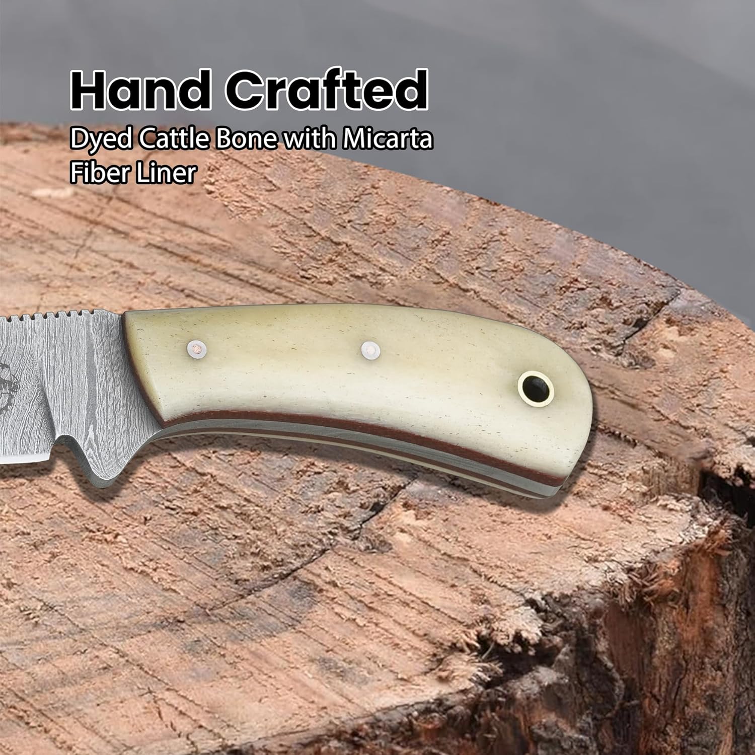 Knives Ranch 5.5 inches Damascus Steel Ranch Knife - Full Tang Fixed Blade - Horizontal Scout Carry Leather Sheath - Handmade Outdoor Hunting Camping Utility Knife