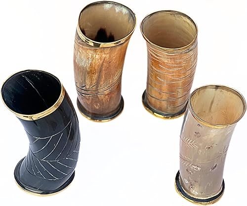 Miniatura 6 de Viking Drinking - Taza de cuerno natural hecha a mano para vino de cerveza Ale, hecha a mano, pulido, juego de 4