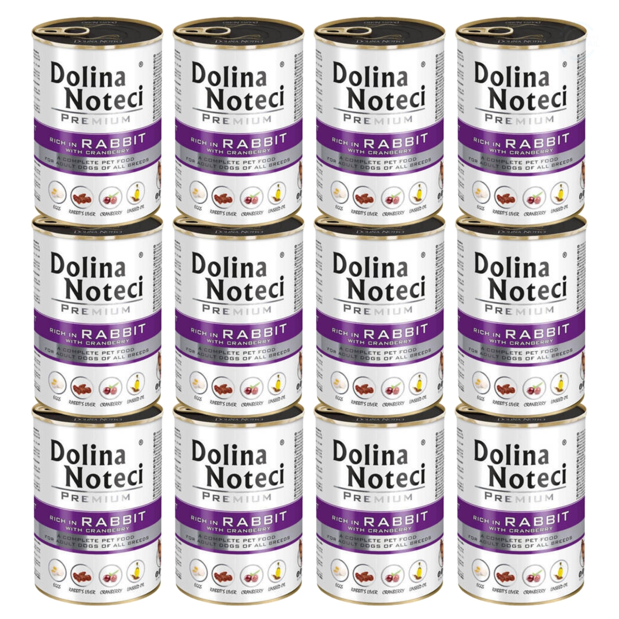 Dolina Noteci Premium Adult Wet Dog Food with Rabbit & Cranberry, Complete Dog Food, Gluten-Free (12x400g)