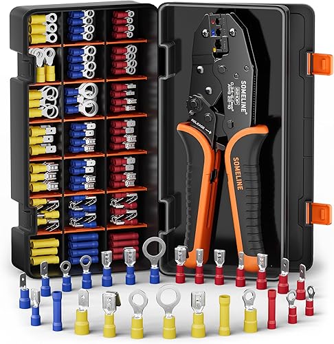 Miniatura 9 de SOMELINE Herramienta de prensado de terminales de alambre, con 39 tamaños, terminales de trinquete aislados, kit de crimpadora de terminales de