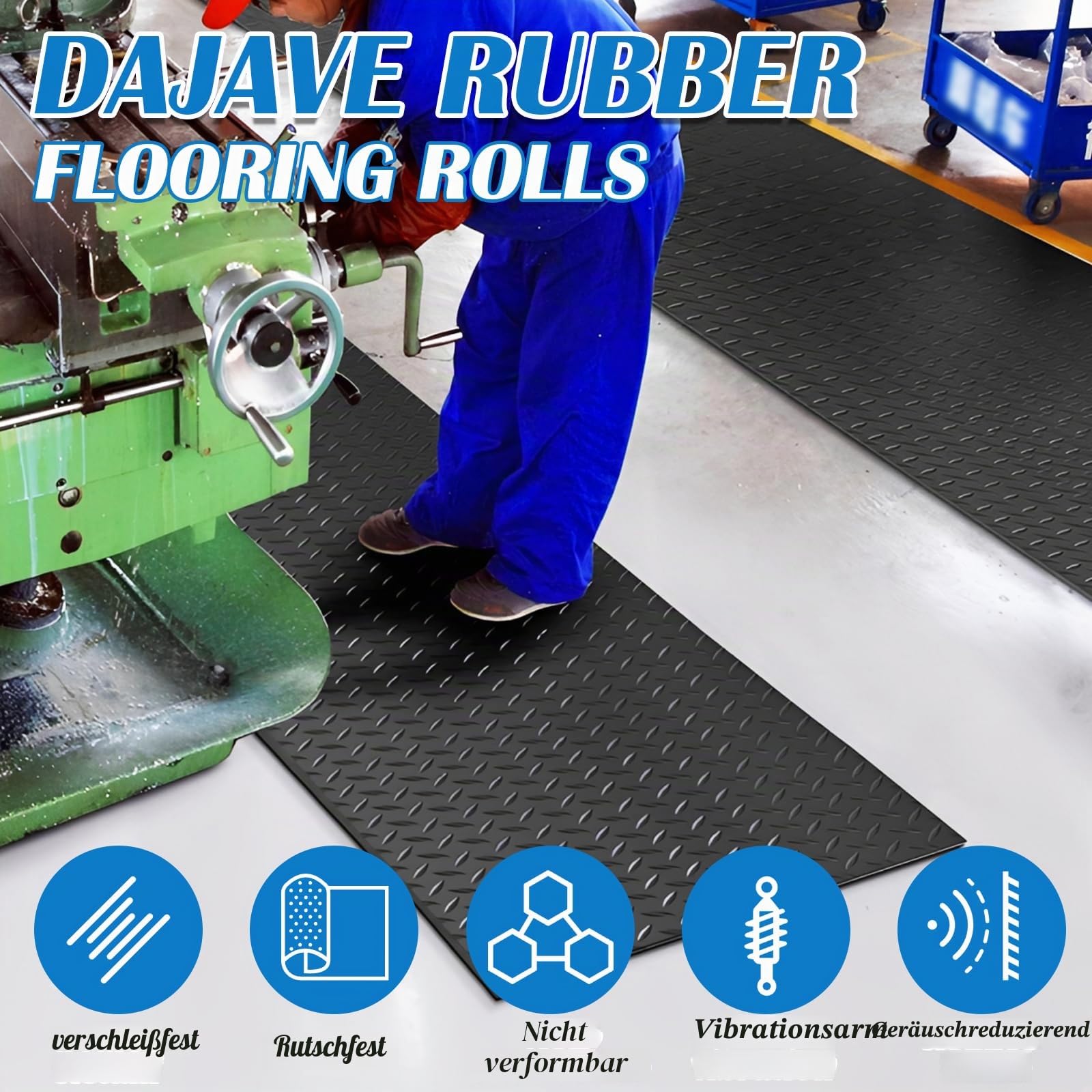 DAJAVE 300 x 150 cm Gummimatte Meterware Schutzmatte 1,5 mm für Garage