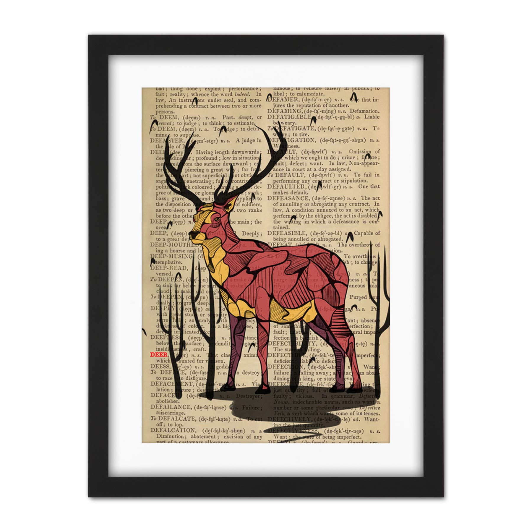 Wee Blue Coo Upcycle Dictionary Stag Deer Artwork Framed Wall Art Print 18X24 Inch