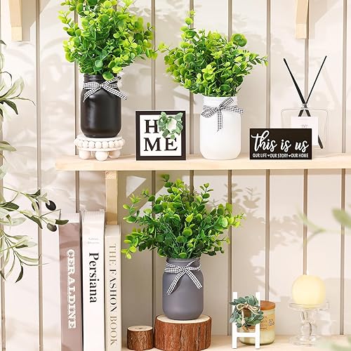 Miniatura 2 de Jexine Centros de mesa de tarro de eucalipto Mason de 12 piezas, decoración de mesa para el hogar, decoración de mesa con niveles, decoración de