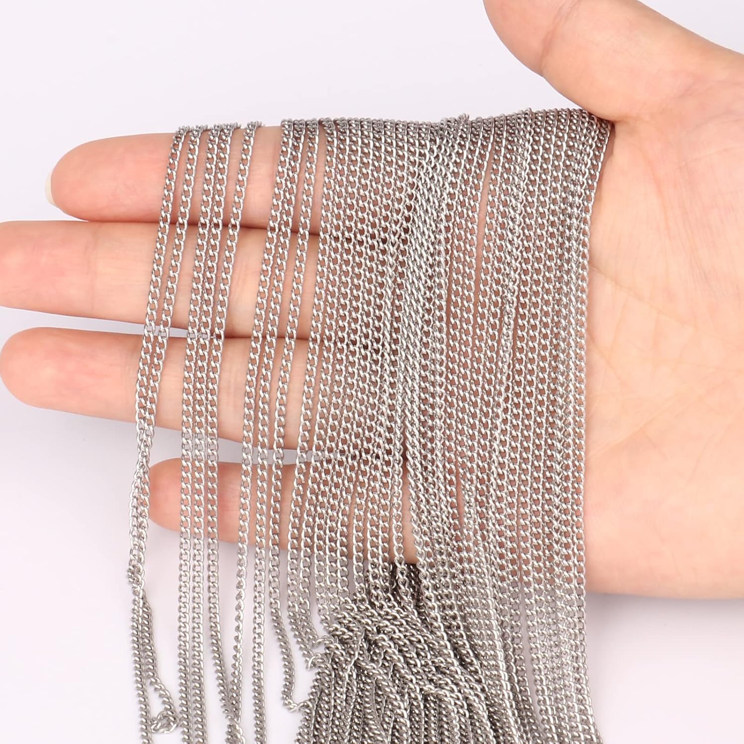 [66 Feet/ 20M] Stainless Steel Curb Chain, 2mm 304 Stainless Steel Chains Flat Twisted Links Curb Chain Bulk for Jewelry Making DIY Craft - Image 3