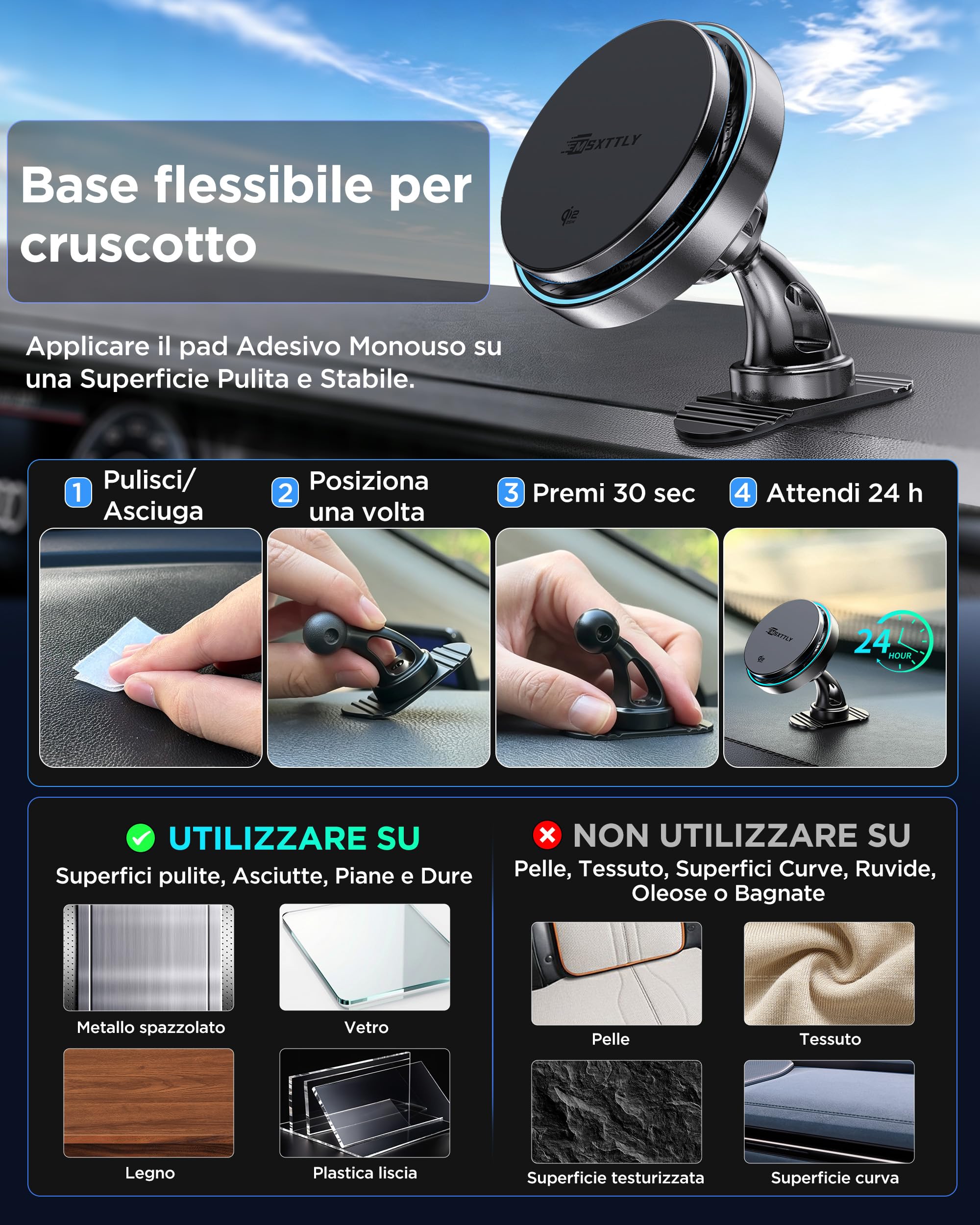 MSXTTLY Caricatore Auto Wireless per MagSafe 25W Qi2.2 con Caricatore Rapido USB-C, Supporto Magnetico per Telefono Auto per iPhone 17 Pro Max/17/16, Samsung Galaxy, Pixel