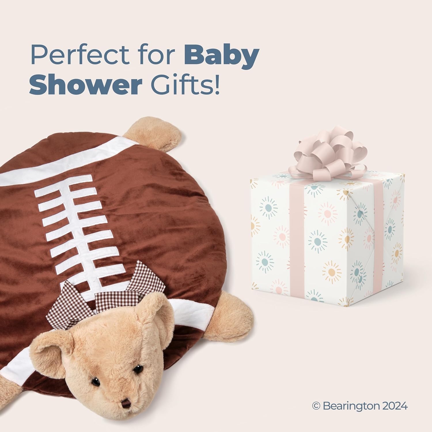 Bearington Baby Touchdown Tummy Time Mat, 30 x 30 Inch Football Teddy Bear Plush Stuffed Animal Blanket, Baby Boy Football Nursery Décor