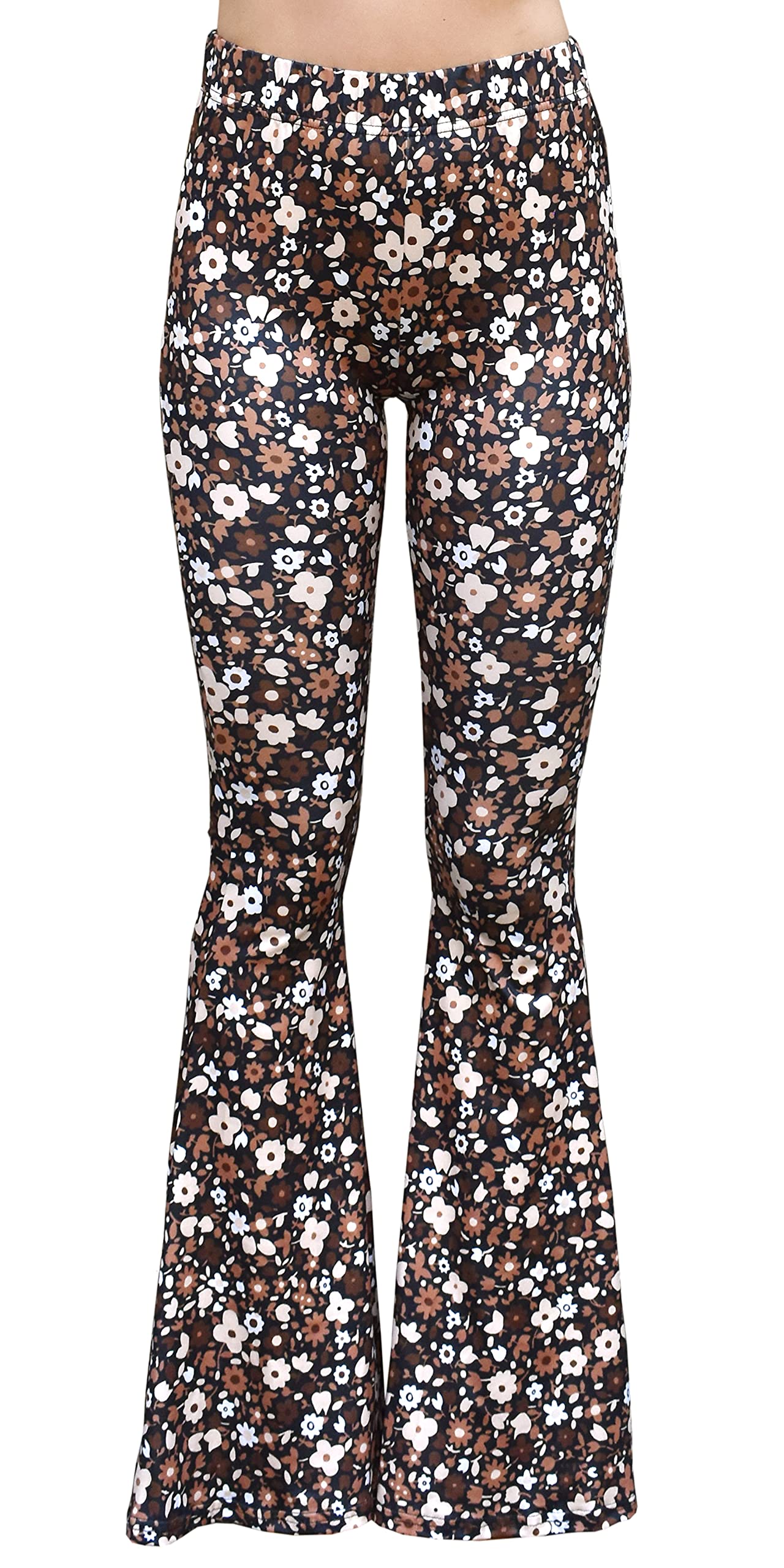 Daisy Del Sol Women's High Waist Gypsy Comfy Yoga Ethnic Tribal Stretch Palazzo 70s Bell Bottom Fit to Flare Pants (Mocha, M)