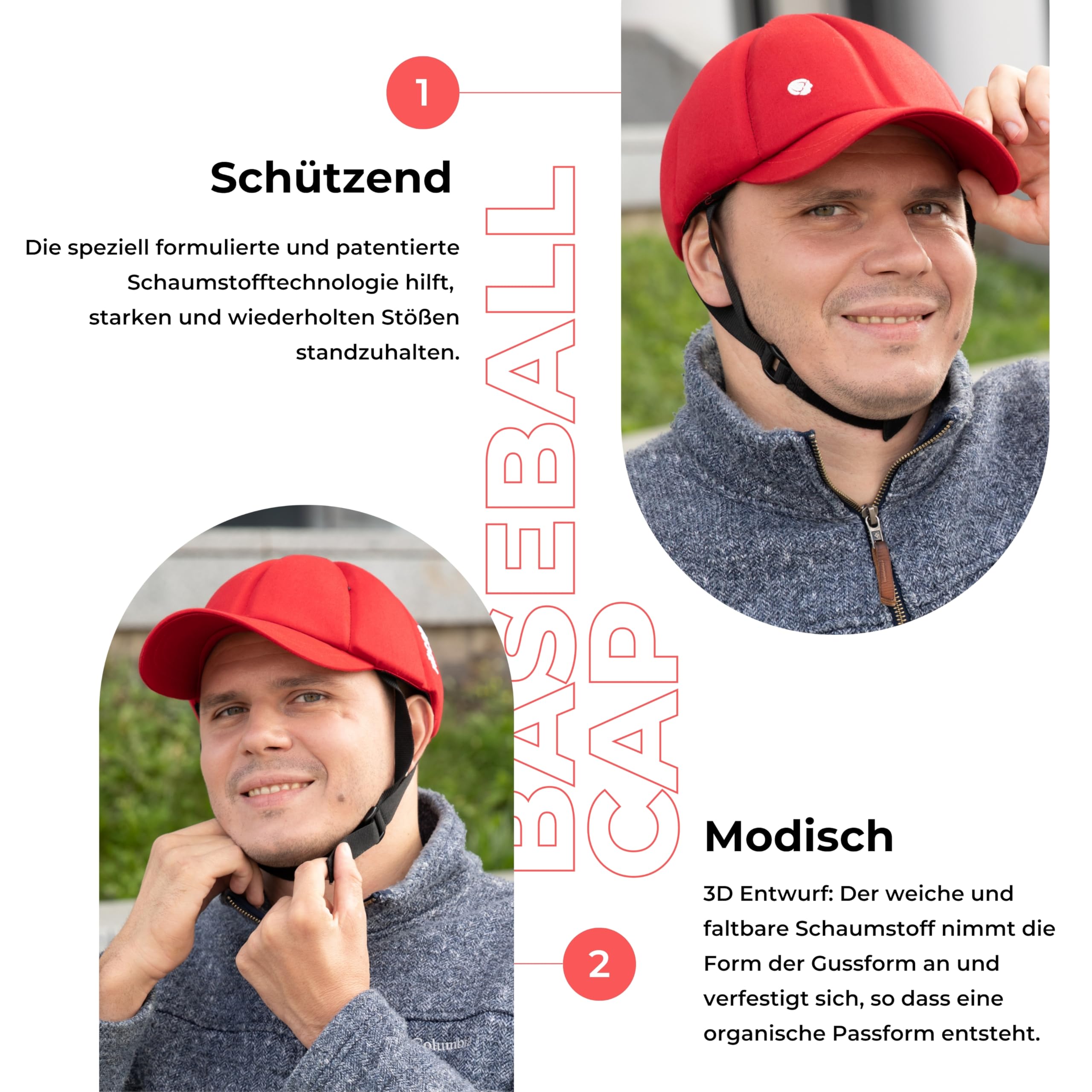 Ribcap Baseballmütze Medizinischer Schutzhelm – Sicherer und Stilvoller Kopfschutz für Sturzgefährdete | Rot | Ideal für Epilepsie, Erwachsene, Senioren und Aktivitäten