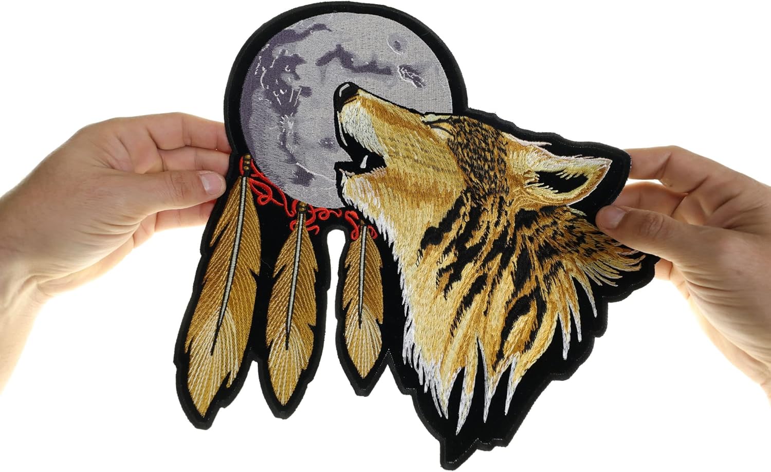 Howling Wolf Moon and Feathers Patch, Large Biker Back Patches for Leather Vests (PL3120)