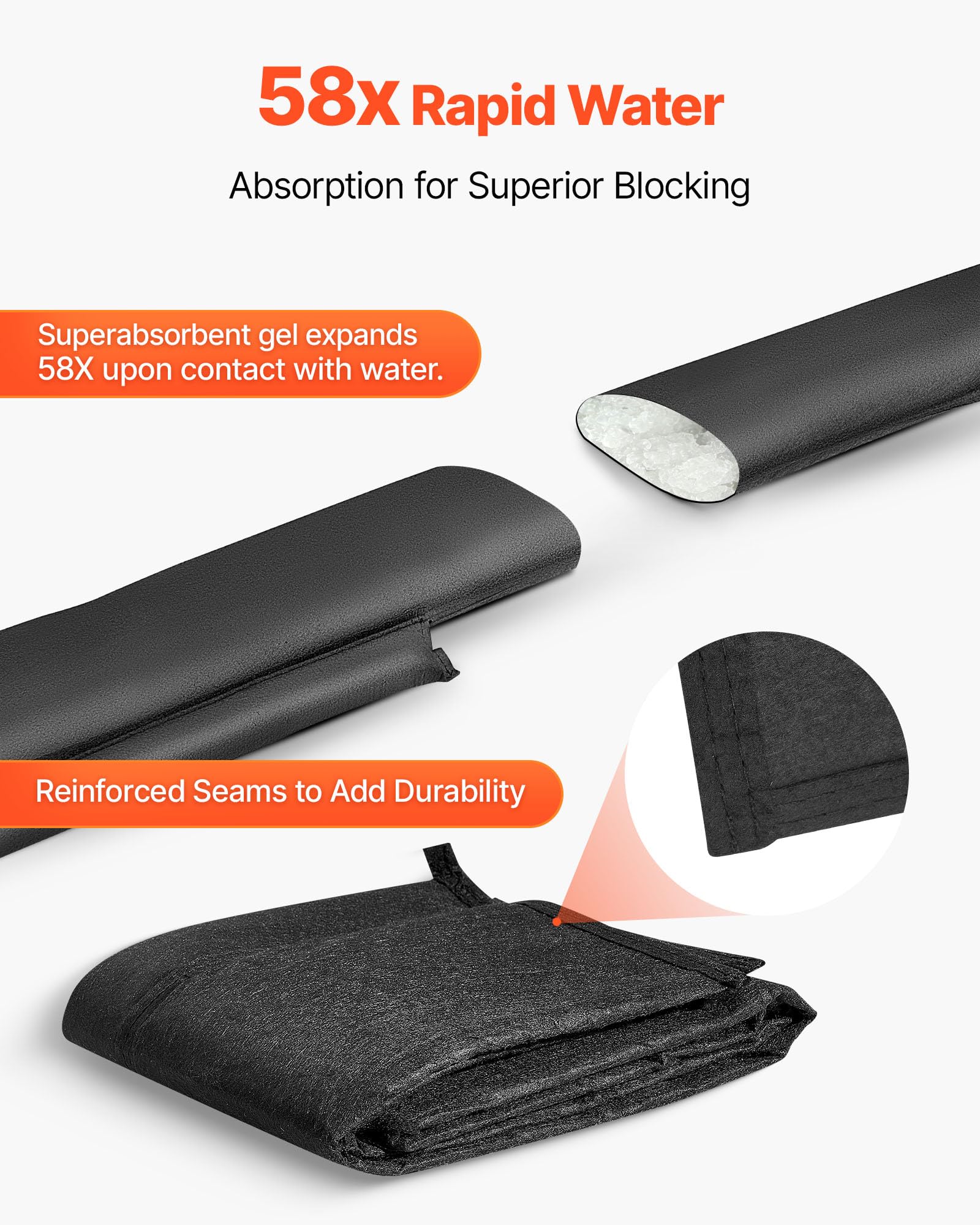 VEVOR Barrera Antiinundaciones 5 Piezas Bolsas contra Inundaciones 306x15,5 cm Dispositivo de Protección contra Inundaciones con Cubo de Plástico, Activado por Agua, para Puerta Garaje Entrada Sótanos