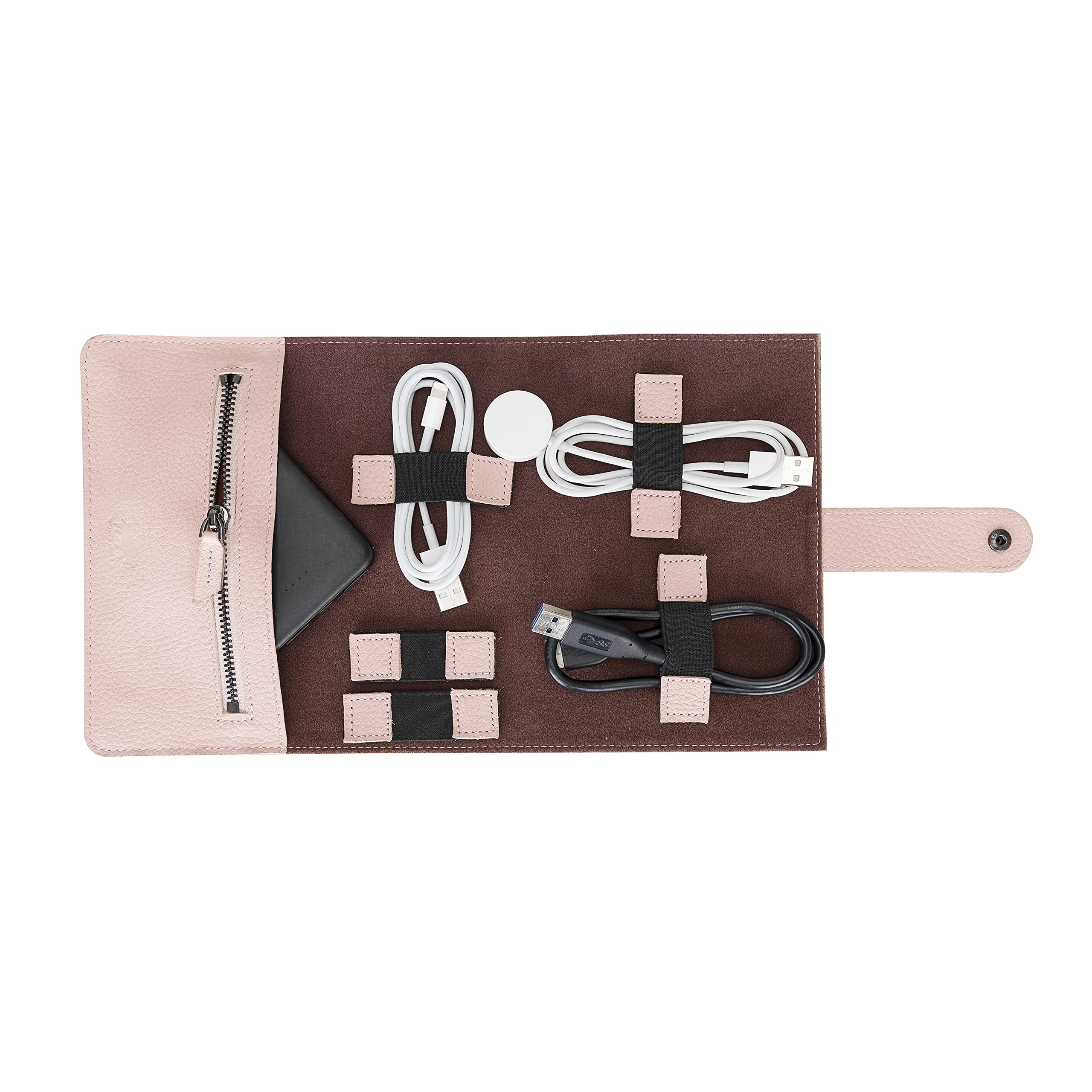 Solo Pelle Elektronische Tasche Organizer universal travel Kabel Elektronik Zubehör Tasche Reise Organizer Case für Handy, Kabel, Festplatte, USB Sticks, LENA (Nude Rosa)