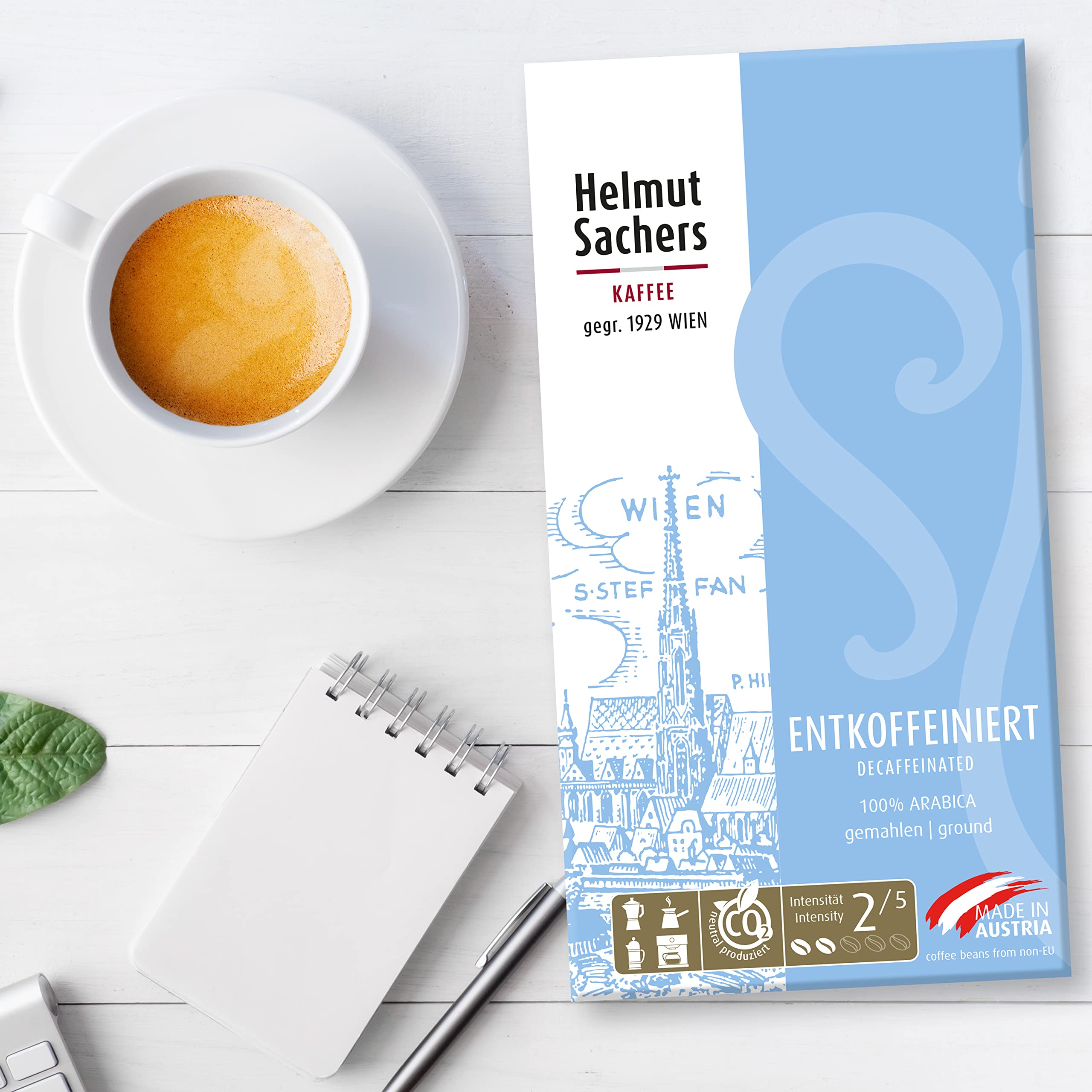 Helmut Sachers Kaffee - bezkofeinowe, delikatnie bezkofeinowe ziarna columbia o pełnym smaku, trwale palone w Austrii – mielone, 6 x 500 g