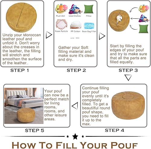 Miniatura 25 de Thgonwid Puf de almacenamiento marroquí sin rellenar, asiento otomano hecho a mano, de piel sintética, reposapiés, para sala de estar, dormitorio o