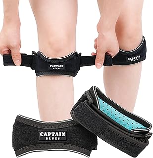 Captain Blues Patella Tendon Knee Strap 2 Pack, Knee Pain Relief Support Brace, Knee Braces for Women & Men, Adjustable Patellar Tendon Strap for Hiking, Soccer, Running, Basketball, Jumpers Knee, Tennis, Tendonitis, Volleyball, Squats (Black)