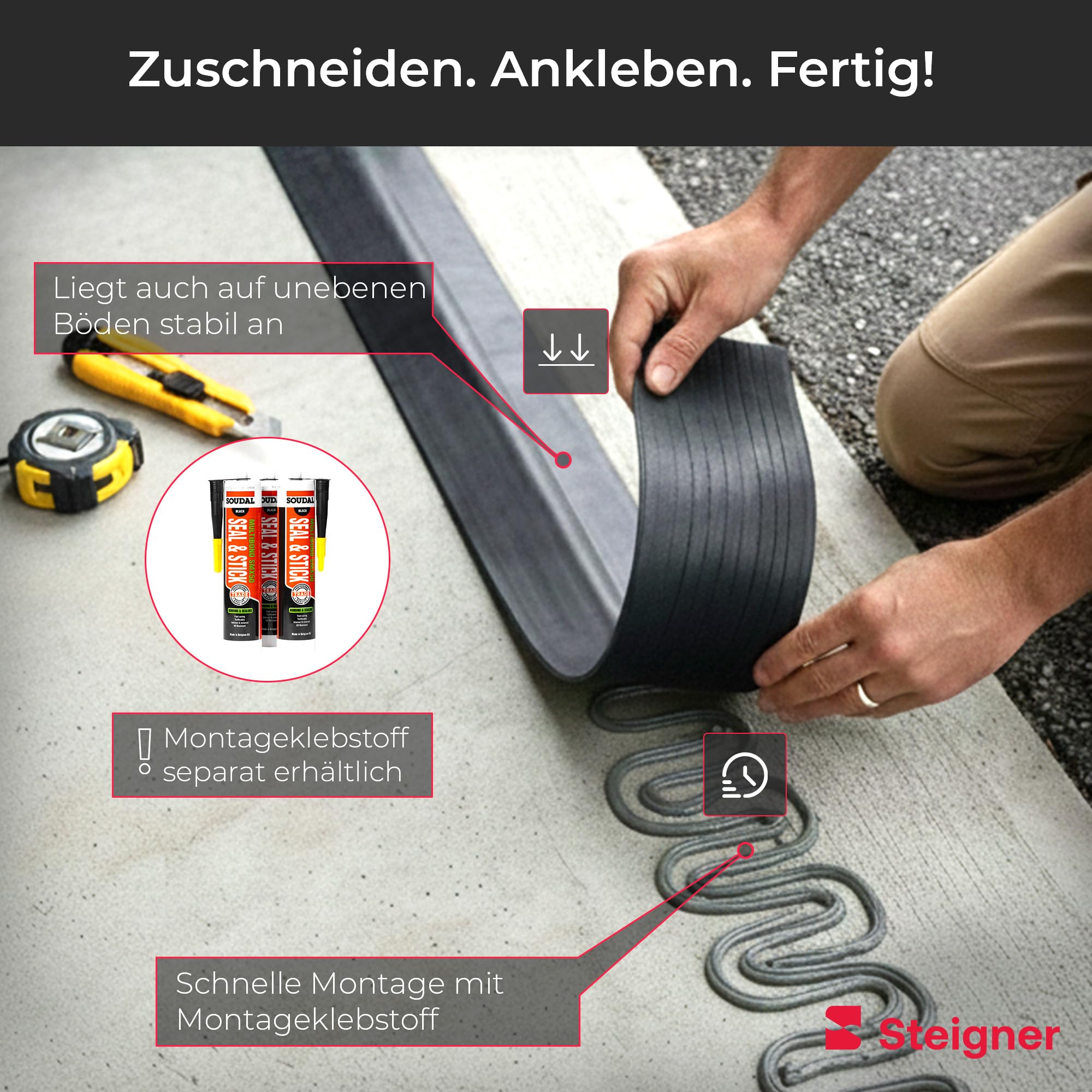 STEIGNER Garagentor Dichtung unten Premium-EPDM 2,5m passend für Hörmann | wasserdicht Zugluftstopper | wetterfest UV-beständig SGD04