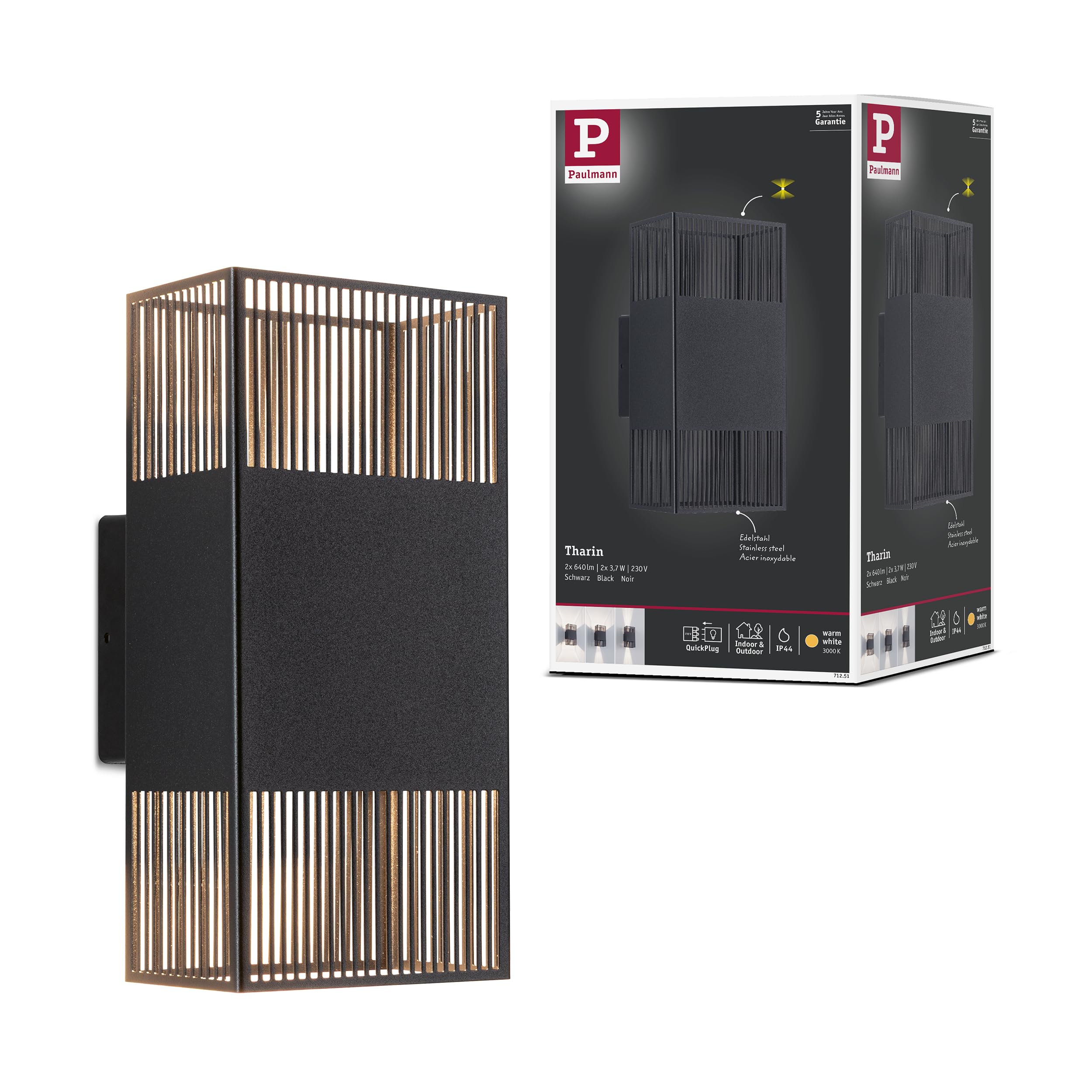 Paulmann 71251 LED Wandleuchte Tharin IP44 3000K 120x104mm 2x3,7W Schwarz