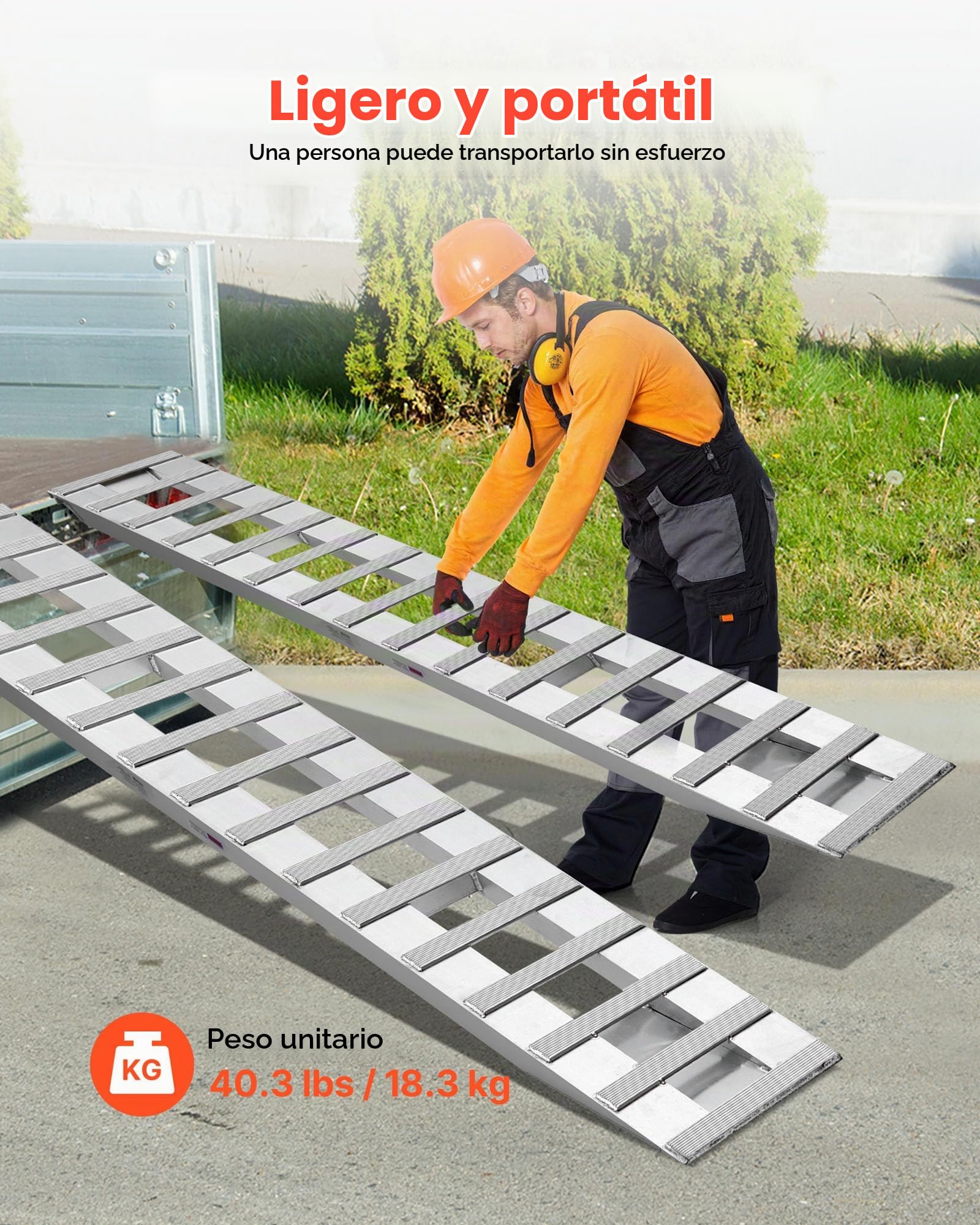 VEVOR Rampas de Carga de Aluminio 2 Piezas 240 x 38 cm con Placas Antideslizantes Capacidad de Carga de 2721,6 kg para Carros, Tractores Agrícolas, Vehículos Todoterreno, Cortacéspedes, Motocicletas