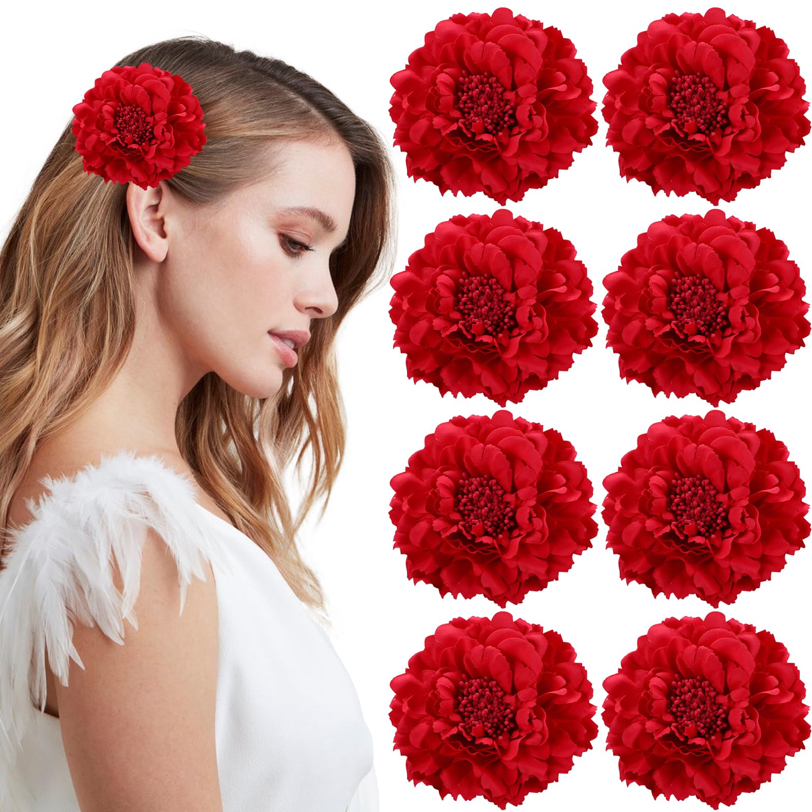 VEGCOO 8Pcs Clips de Pelo de Flor, Flor Flamenca Pelo para Mujer, Horquillas de Peonía y Rosa Adorno Pelo para Boda Fiesta (B)