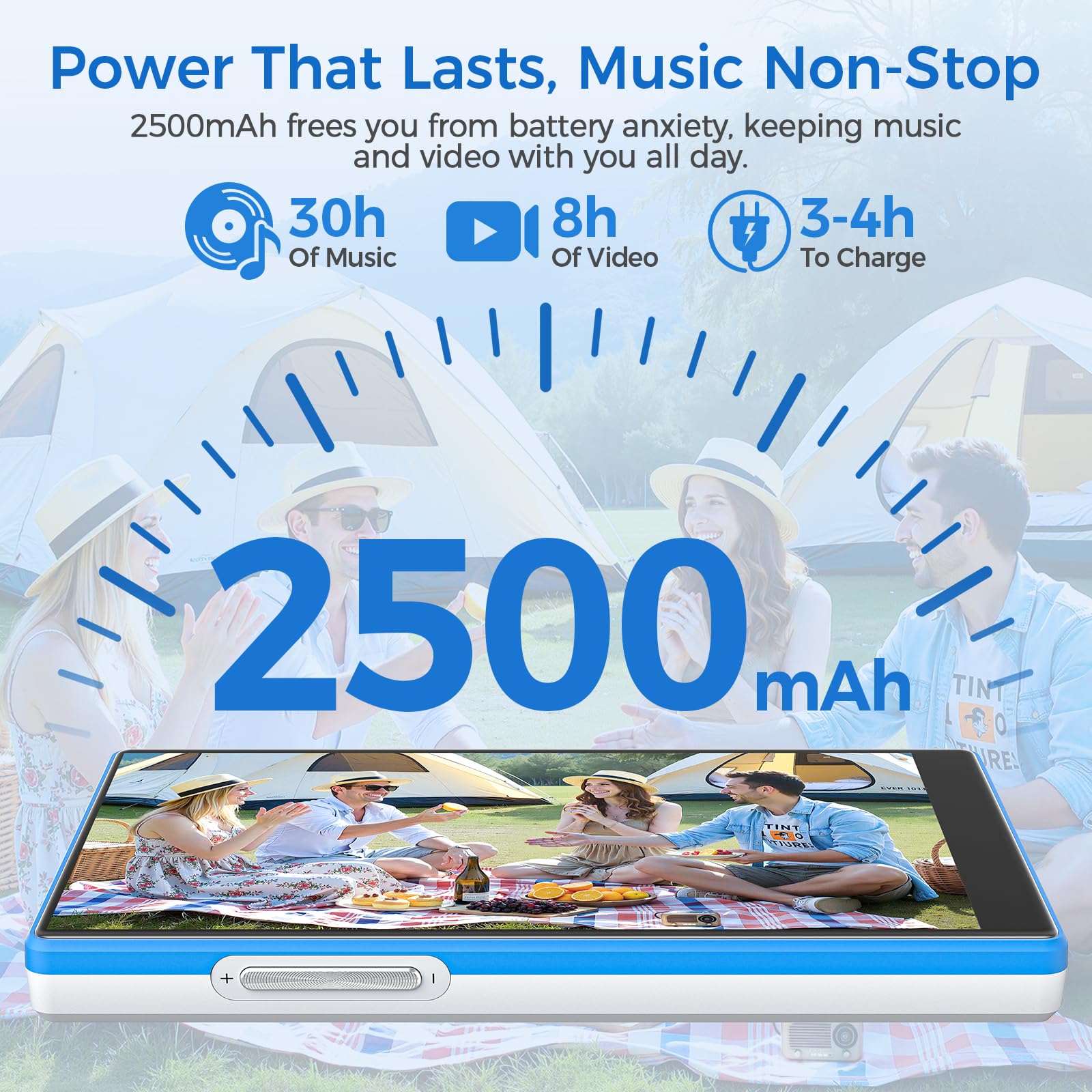 Lecteur MP3 avec Bluetooth et WiFi, Android 13 Lecteur MP4 avec Écran Tactile de 5 Pouces et Haut-parleurs, 96Go Baladeur MP3 avec Spotify, Deezer, Amazon Music, Bleu & Blanc