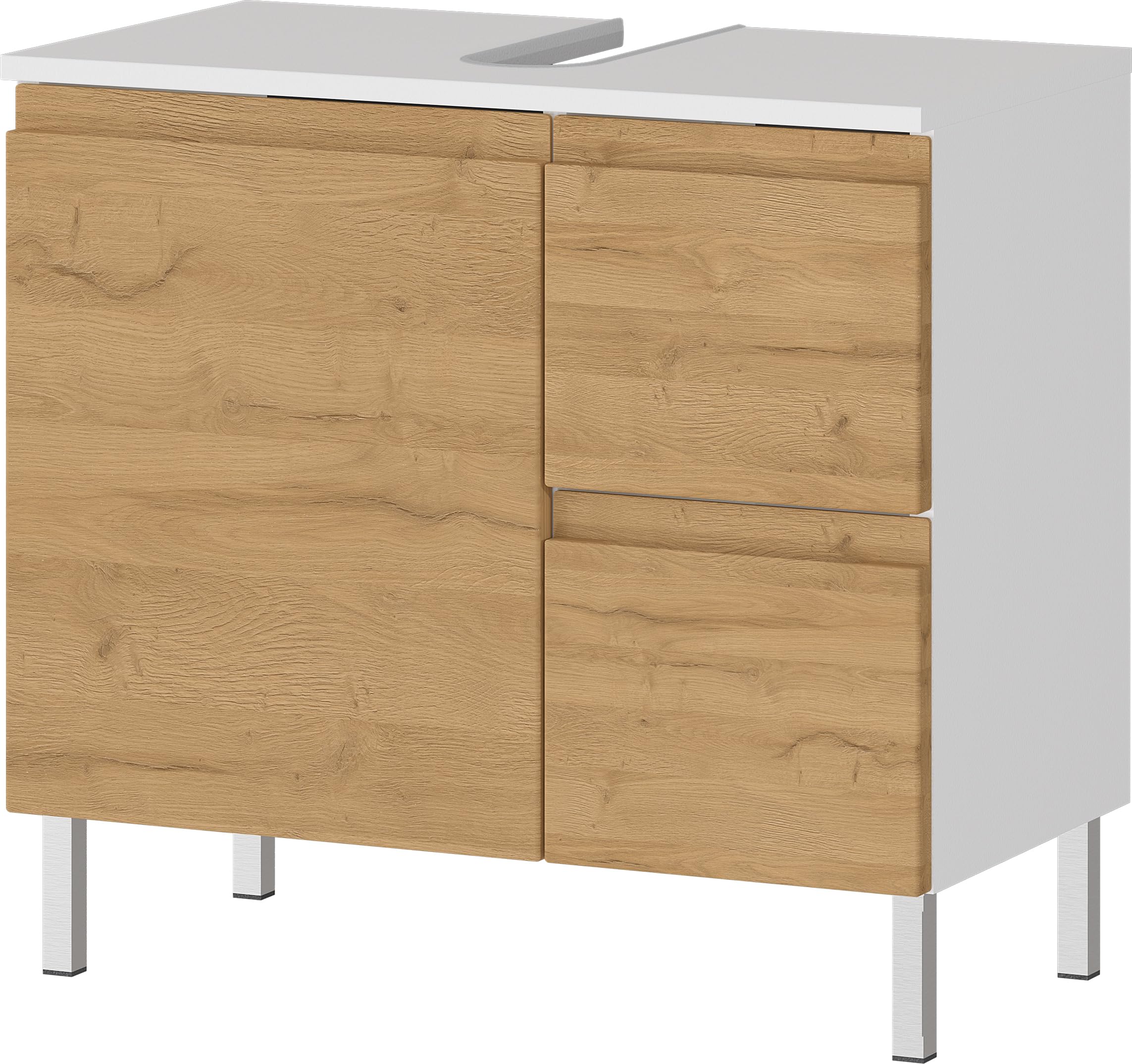 Germania szafka pod umywalkę 4330-559 GW-Torrance, kolor biały/dąb wnuk, z wycięciem na syfon, 60 x 56 x 34 cm (szer. x wys. x gł.)