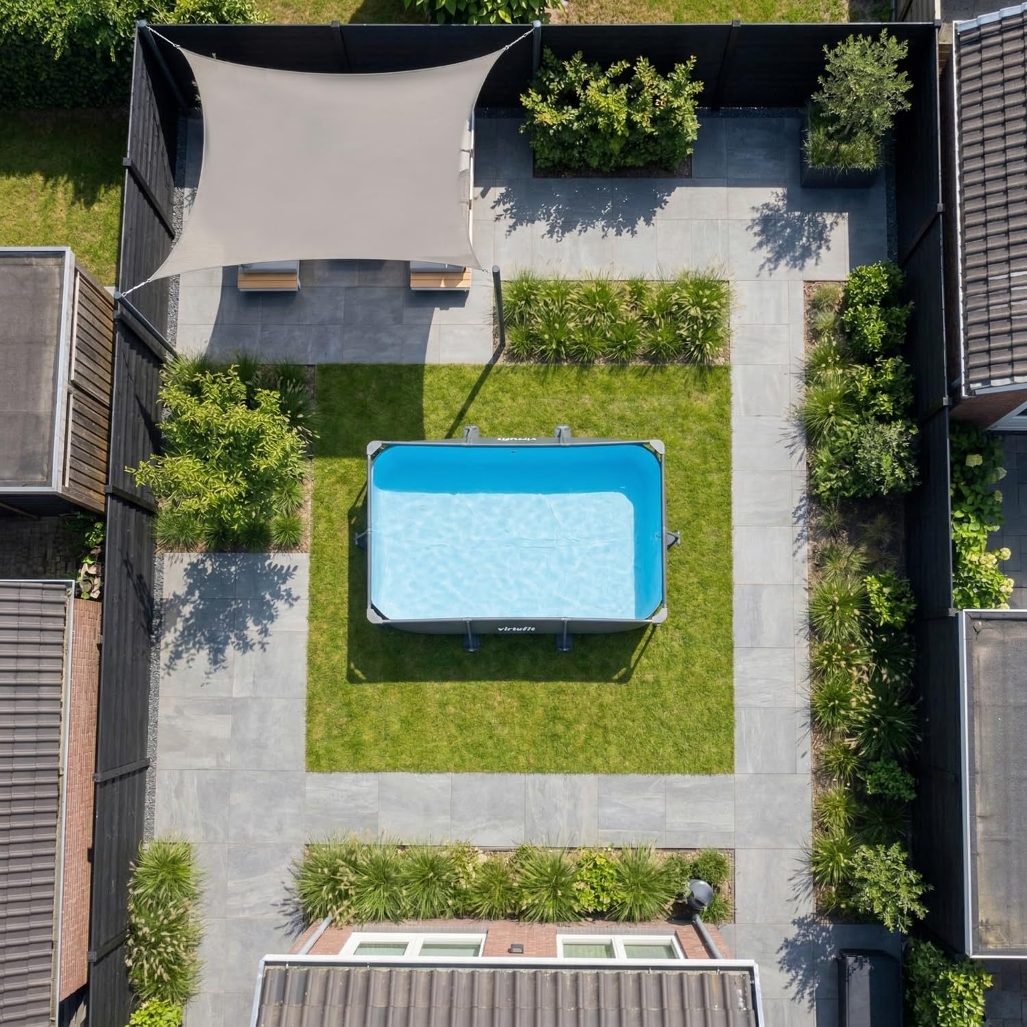 VirtuFit Piscina (nero, 300 x 210 x 66 cm (INKL. Filterpumpe), Rettangolare)