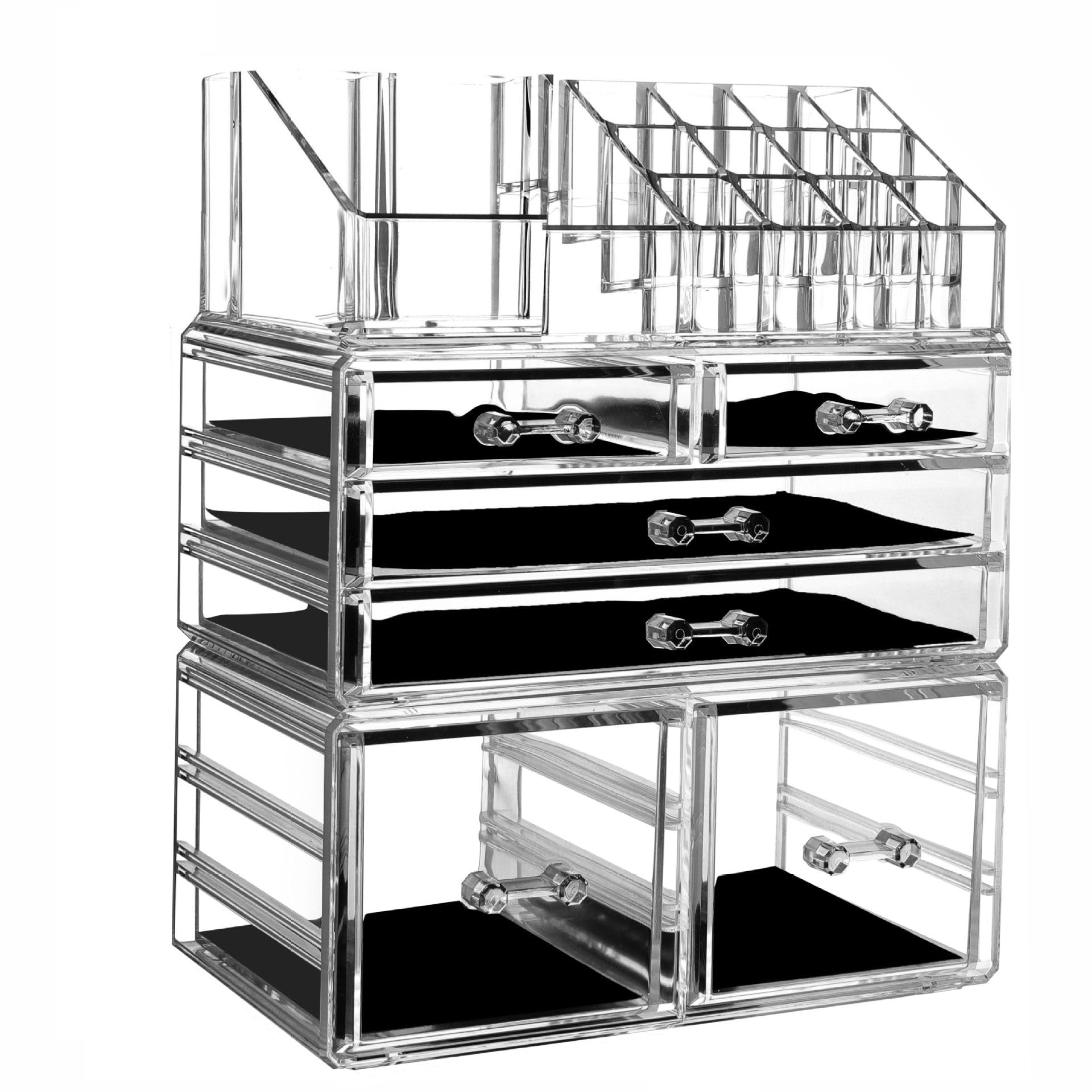 OUUTMEE Acrylic Makeup Organizer 5 Pieces Acrylic Cosmetic Storage Drawers Stackable Storage Box for Makeup Brush, Nail Polish and Beauty Supplies Clear
