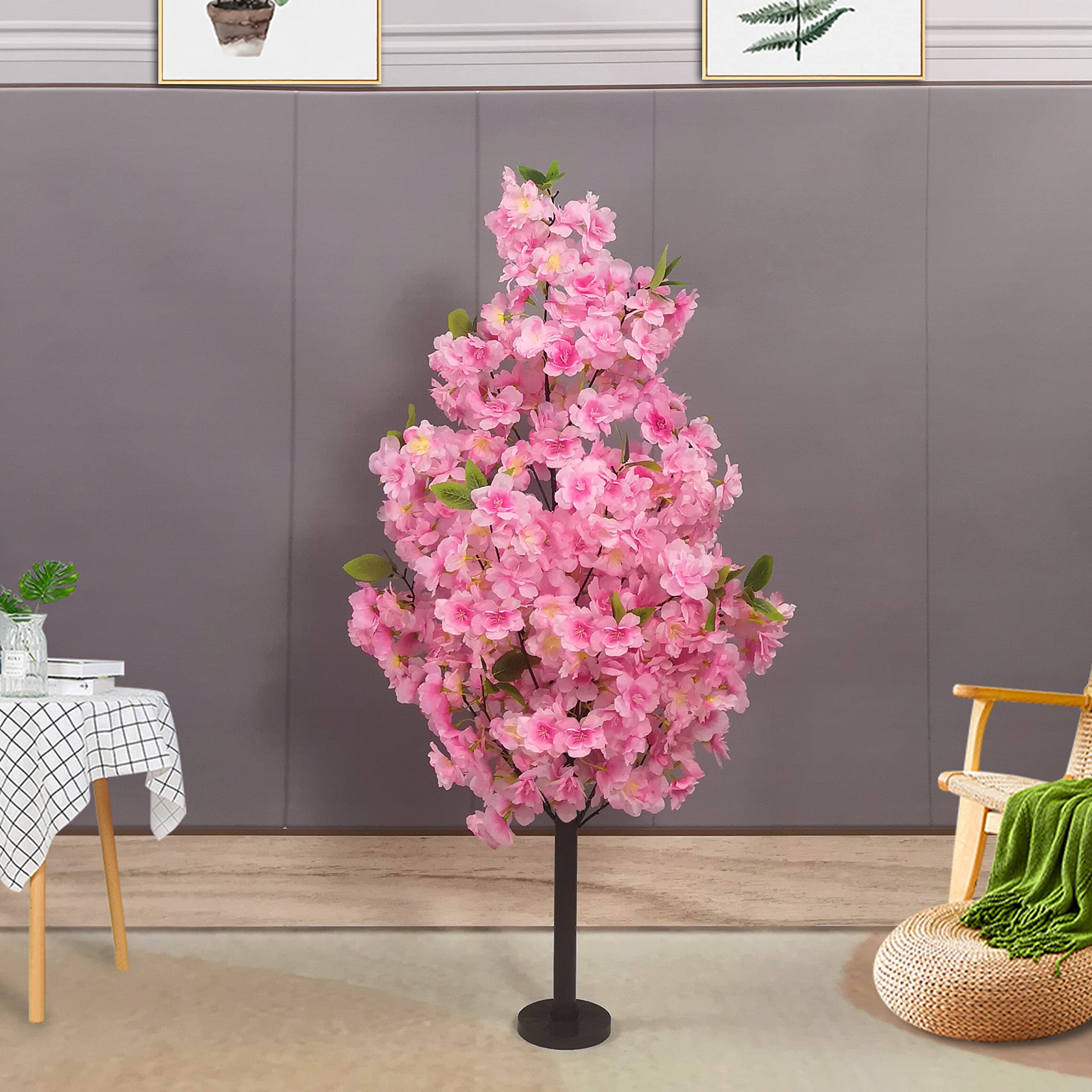 ZMHLHYJY Artificial Cherry Tree Artificial Plant Artificial Ttree for Indoor and Outdoor Wishing Tree Family Garden Office Party Wedding Hotel (35 inch high Dark Pink)