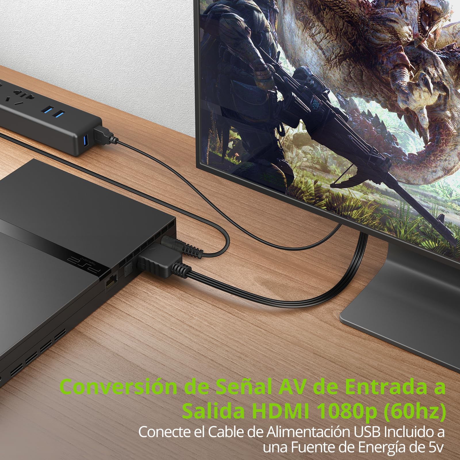 LiNKFOR Convertidor PS2 a HDMI 1080P 60hz,Adaptador HDMI Plug and Play con Conversión 16:9/4:3 para PS1/PS2