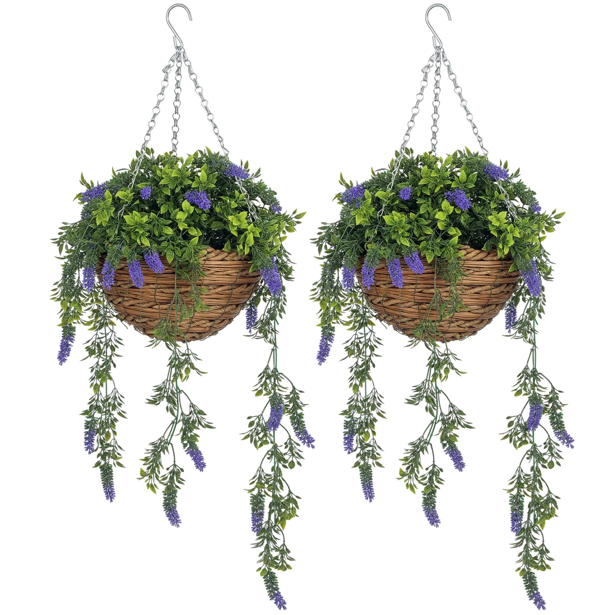 HOMCOM 2 Set Artificial Hanging Baskets with Silk Lavender Flowers Purple