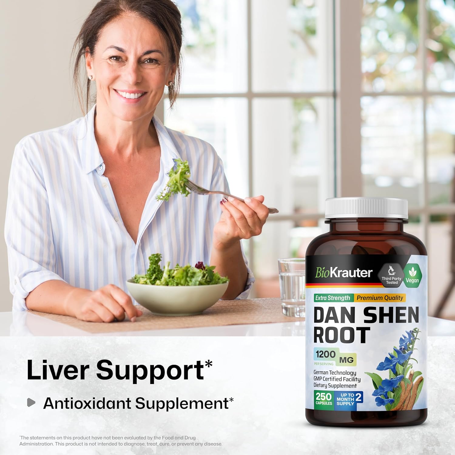 BIO KRAUTER Dan Shen Root Capsules - 1200 mg Strength - 250 Red Sage Caps - Antioxidant Source - Salvia Miltiorrhiza Root - Vegan - Image 2