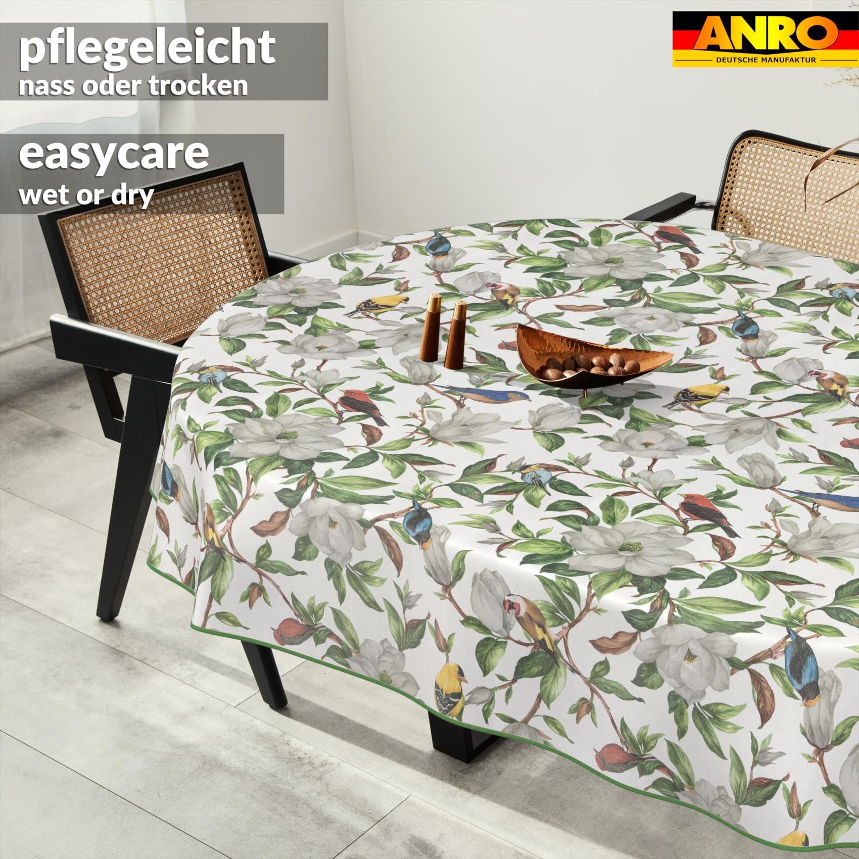Mantel de hule lavable, fácil de limpiar, impermeable, efecto loto, para jardín, Calibri, ovalado, 280 x 140 cm, con dobladillo (ribeteado)