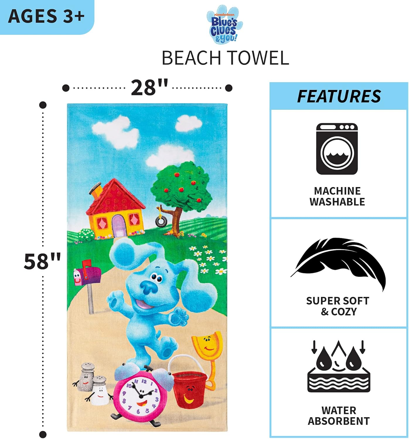 Franco Kids Super Soft Cotton Bath/Pool/Beach Towel, 58 In x 28 in, Blues Clues - Image 3
