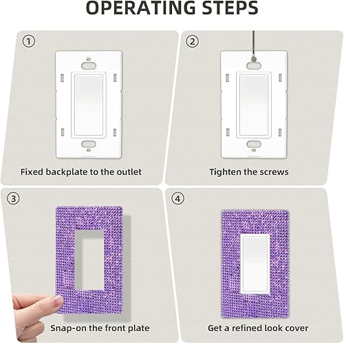 Miniatura 6 de Cubierta de interruptor de luz con diamantes de imitación morados, 1 banda, salida de balancín individual, placas de pared brillantes con purpurina,