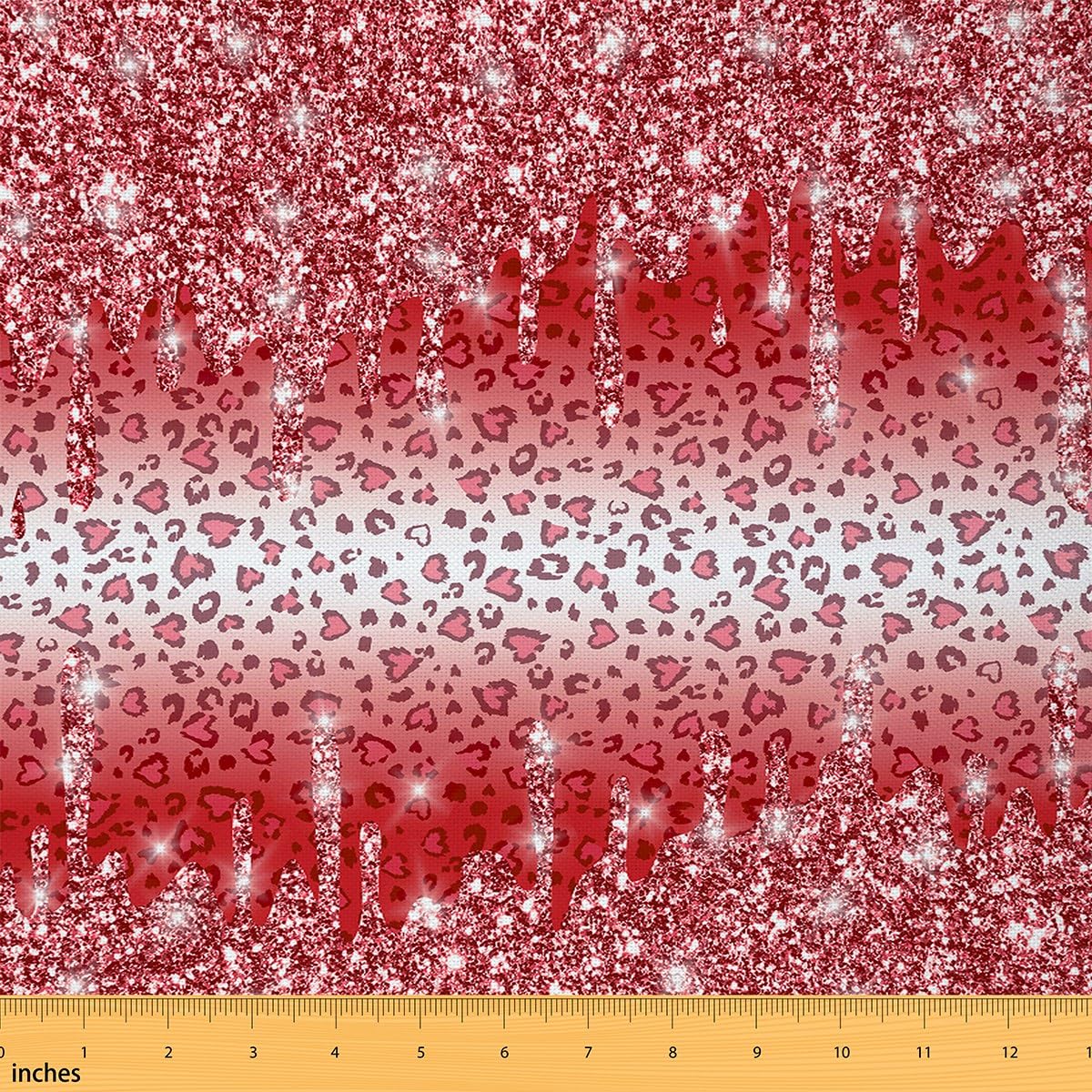 Leopard Glitter Fabric by The Yard for Women Men Adult Kids Bling Decor Reupholstery Fabric Decor Cheetah Animal Red Upholstery Fabric for Chairs Waterproof Outdoor Fabric 3 Yards (L276*W150cm)