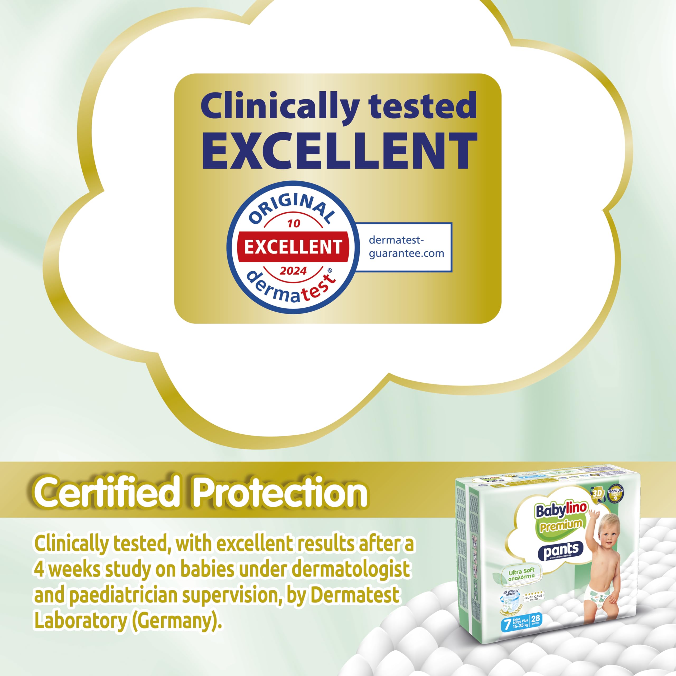 Babylino Spodnie premium, rozmiar 7 pieluch z filtrem ULTRA SOFT, bardzo duże plus (15-25 kg), 28 sztuk
