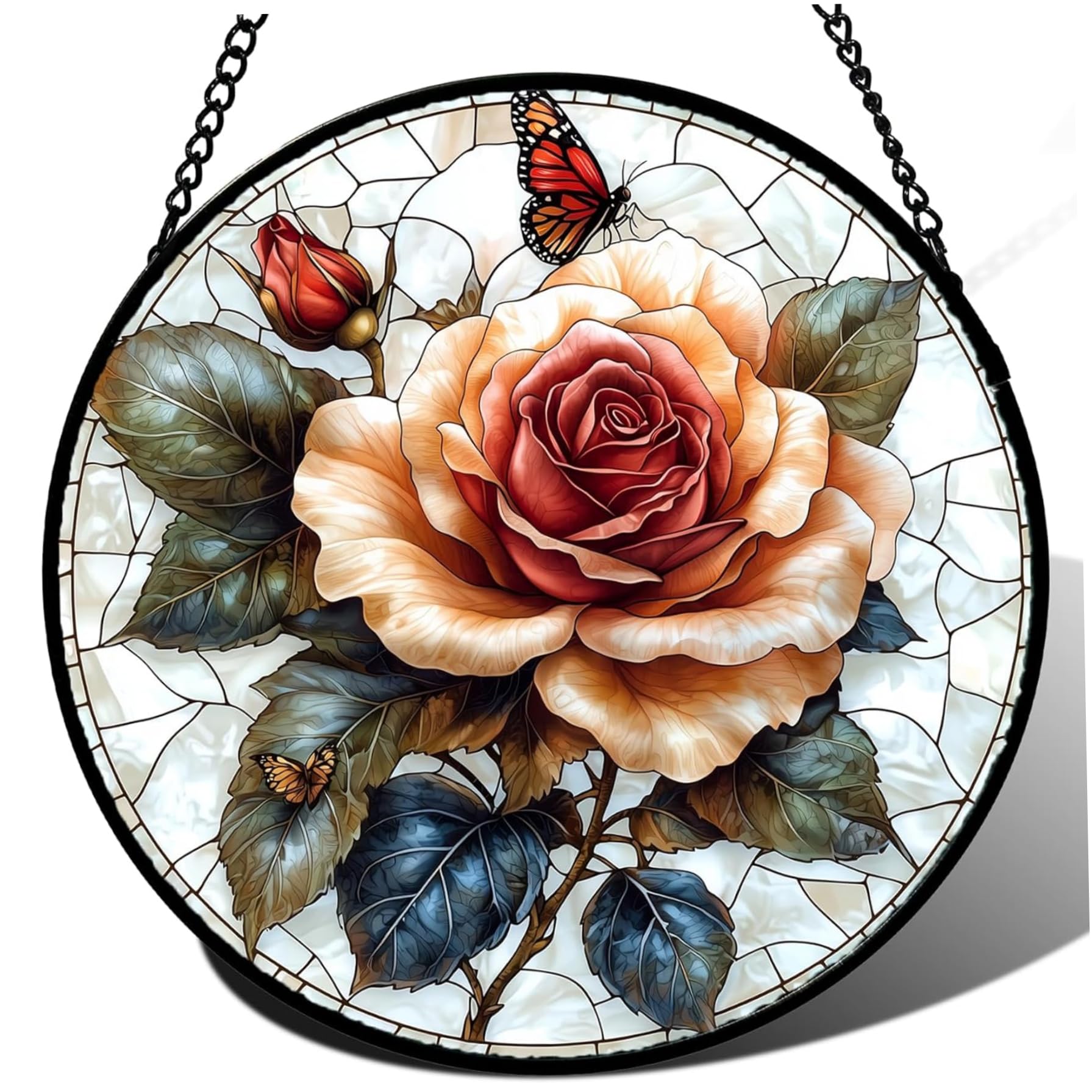 Vitrail à suspendre en verre teinté artisanal de 20cm avec sa chaîne élégante