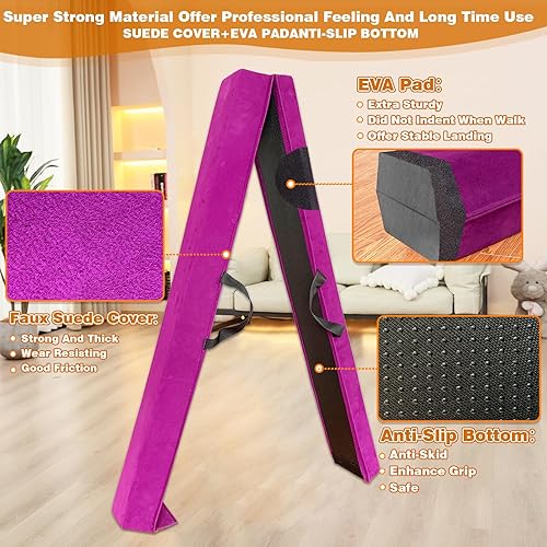 Miniatura 164 de MARFULA Viga de gimnasia plegable de 6 pies, 8 pies y 9 pies, haz de equilibrio de espuma – Extra firme – Cubierta de gamuza – Parte inferior verde