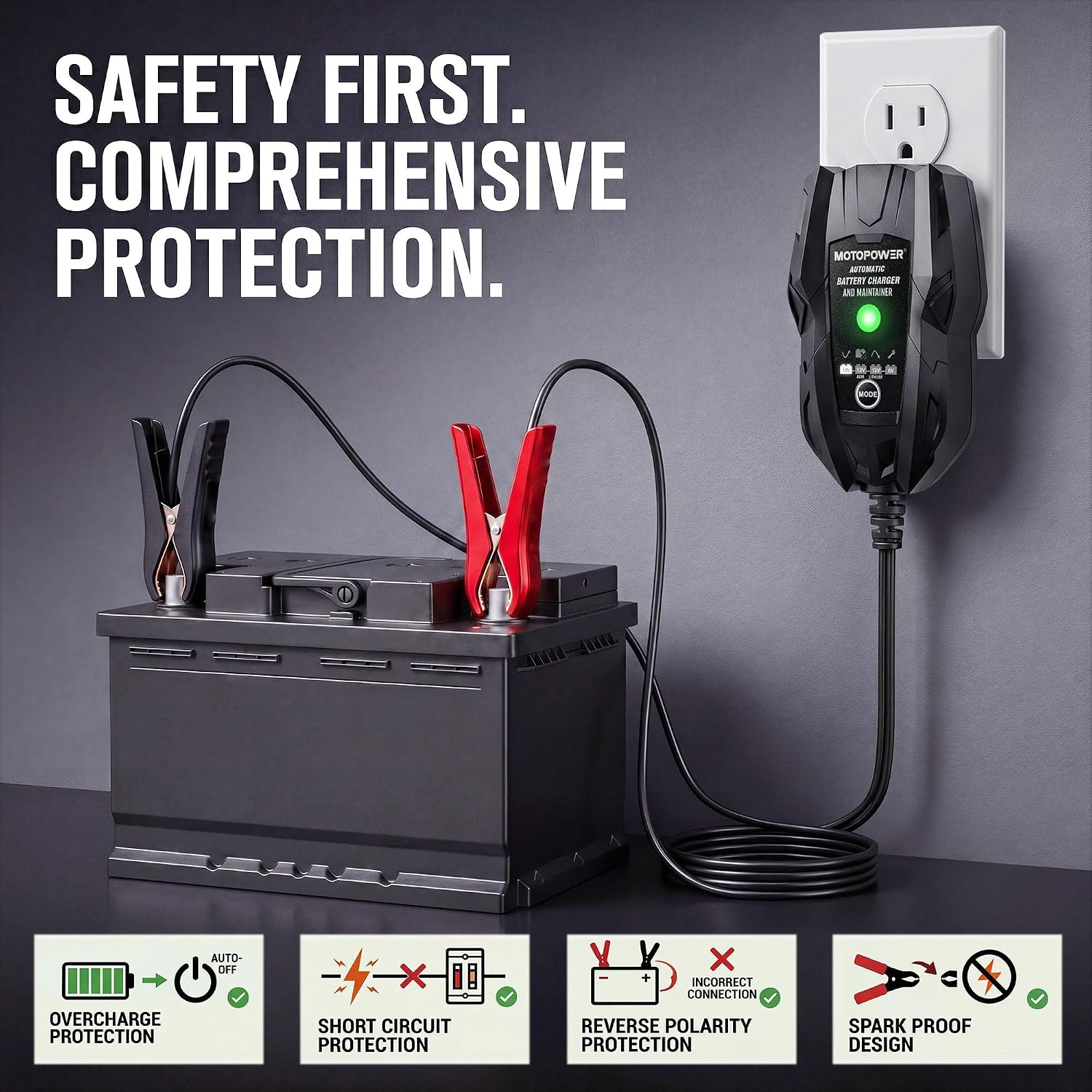 MOTOPOWER MX1000 1A 6V/12V Intelligent Battery Charger Maintainer