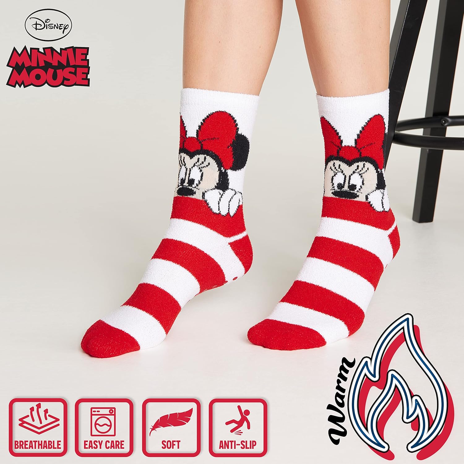 Disney Slippers Socks for Women & Teens US Size 4-9, Pack of 2 Non Slip Fleece Winter Socks, Soft & Fluffy, Gifts for Her - Image 6