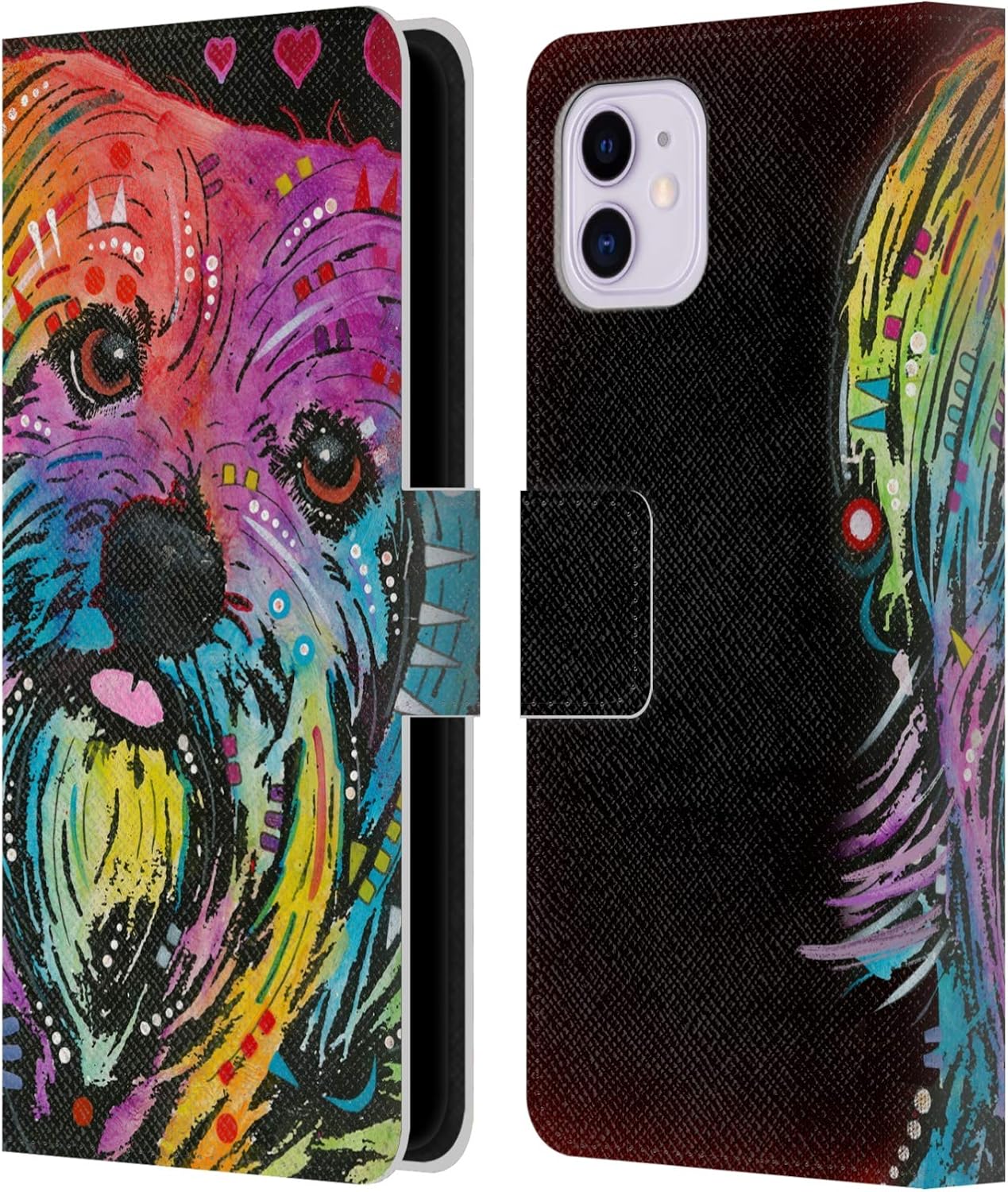 Head Case Designs Officially Licensed Dean Russo Yorkie Dogs Leather Book Wallet Case Cover Compatible with Apple iPhone 11