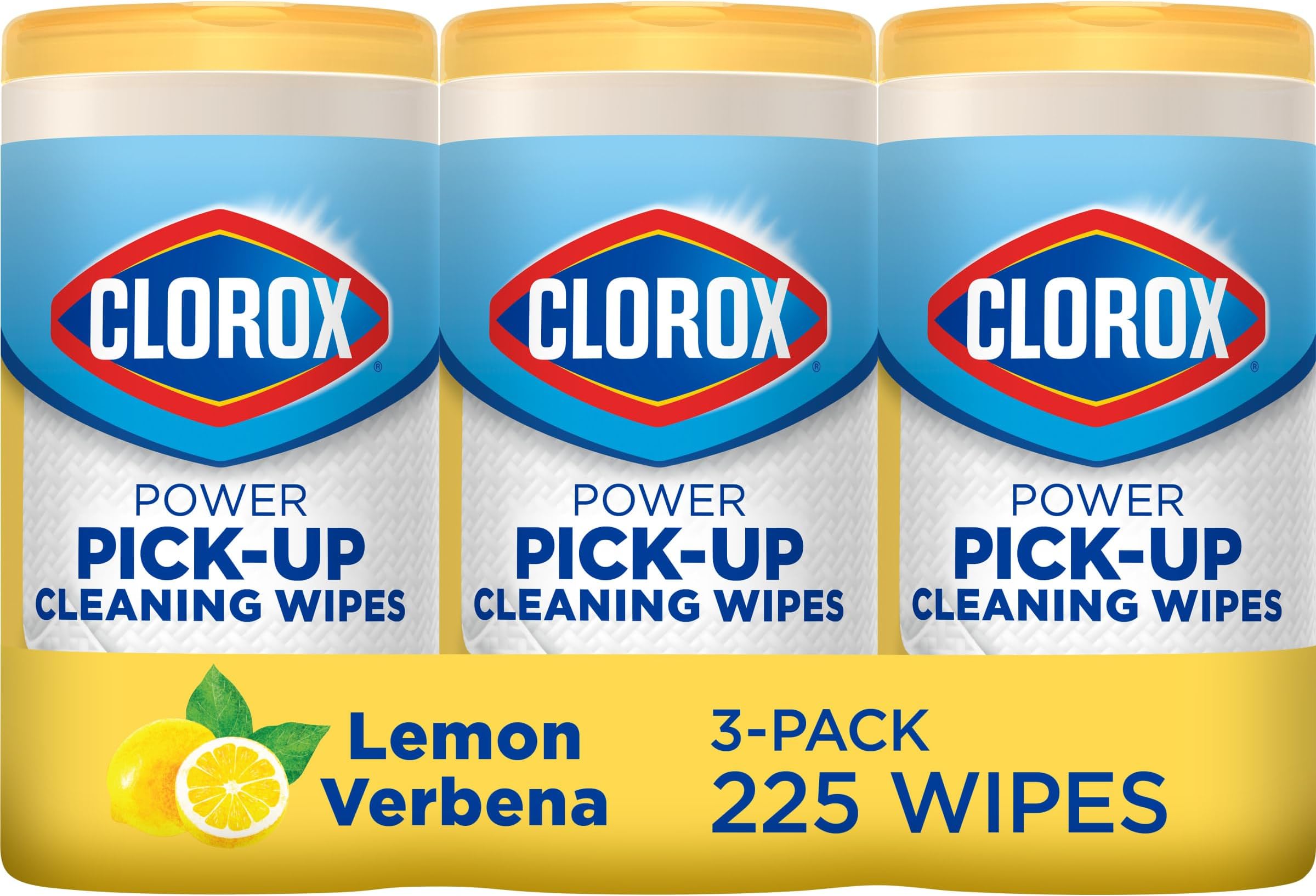 Clorox Power Pick-Up Cleaning Wipes, Lemon Verbena, 75 Paper Towel Wipes, Pack of 3 (Pack May Vary)