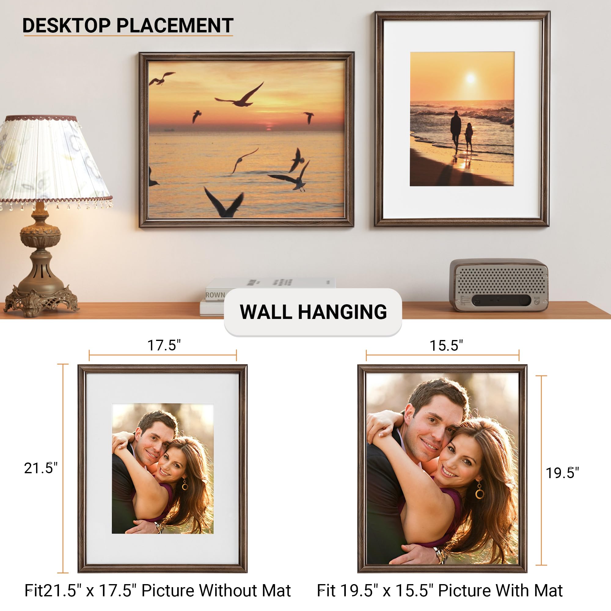 Heimlove 16x20 Picture Frame,16 x 20 Natural Solid Walnut Wood Frame Matted to 11x14 with Tempered Glass,16
