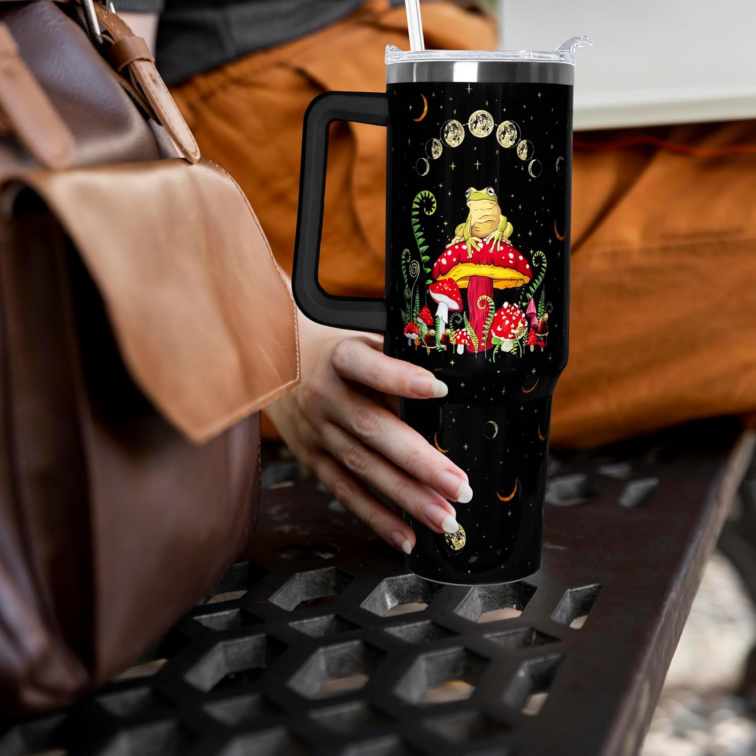 40 oz Stainless Steel Tumbler with Handle Straw & Lid - Frog Lover Cute Tumbler Cup Travel Coffee Mug - Gifts for Women & Girls - Image 2