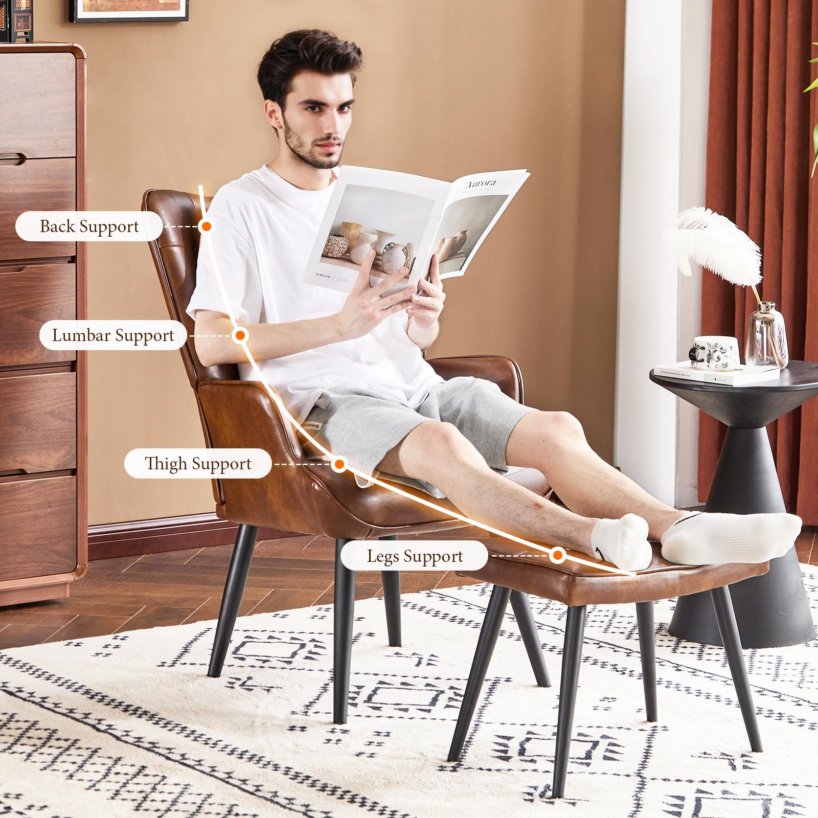 Amazon.co.jp: Furniliving PUレザーアクセントチェア オットマン付き