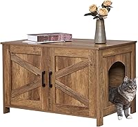 Vista 9 de Homhedy - Caja de arena para gatos, muebles de madera para baño de gatos con puerta de granero, casa para mascotas, se adapta a la mayoría de cajas