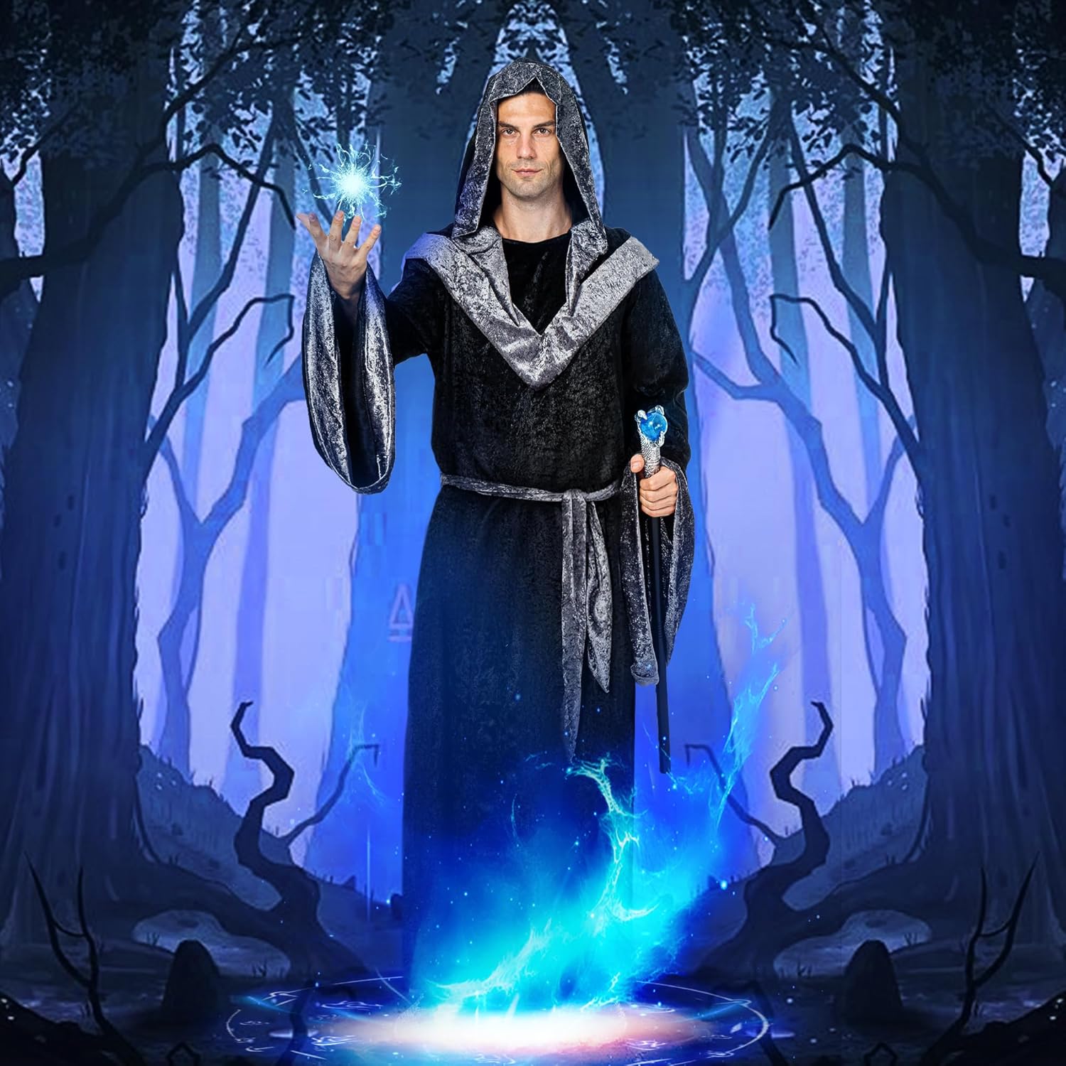 Funnlot Wizard Costume Men Adult- Warlock Costume Men with Black Wizard Robe Halloween Sorcerer - Image 5