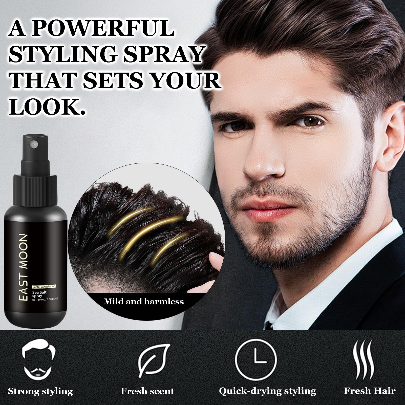 Spray de sal marina, spray para el cabello con sal marina, spray texturizante para el cabello, spray para el cabello para hombres, cabello más abundante, textura estable, unisex (100 ml)