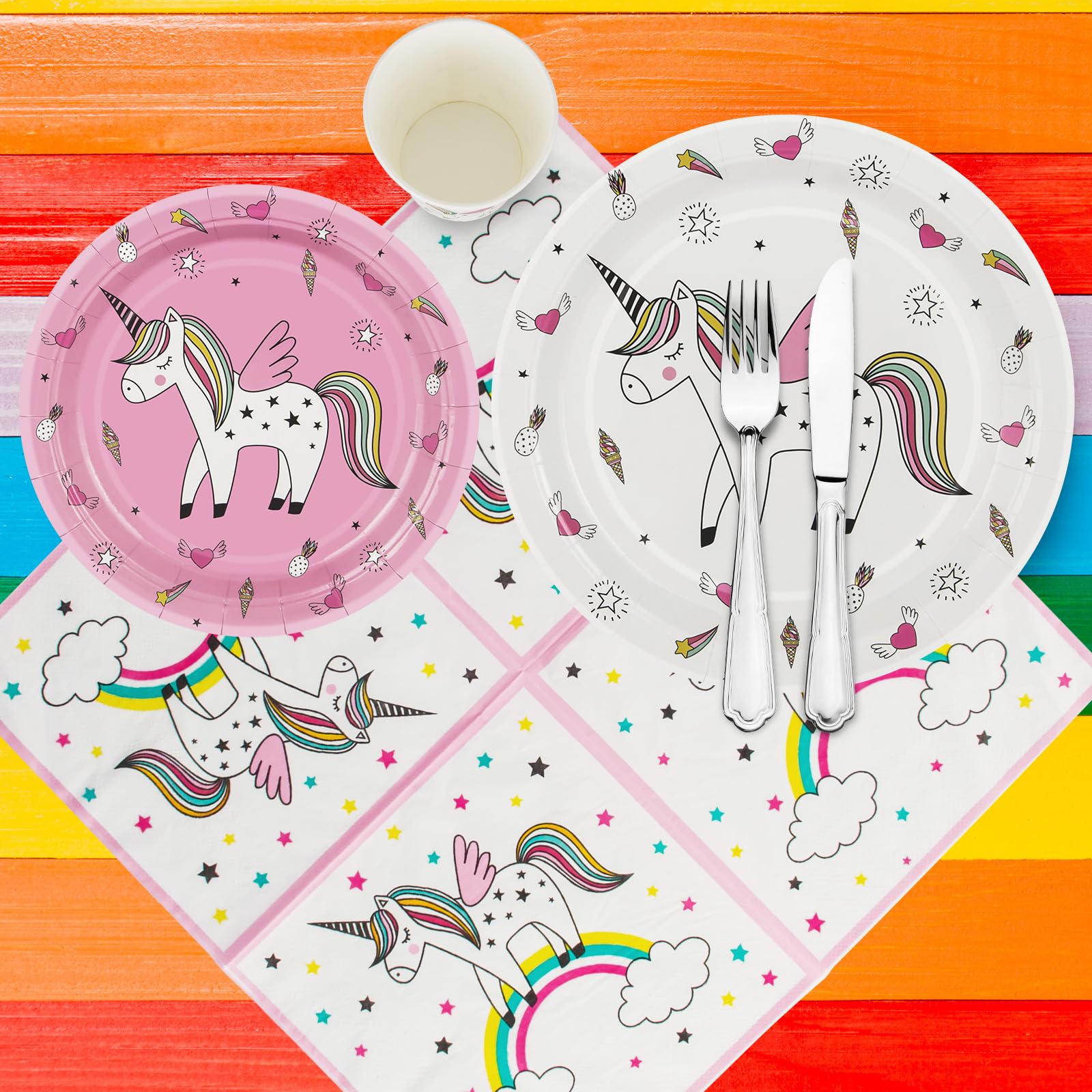 Papieren Servetten FSC Eenhoorn Regenboog Kleuren, 20st